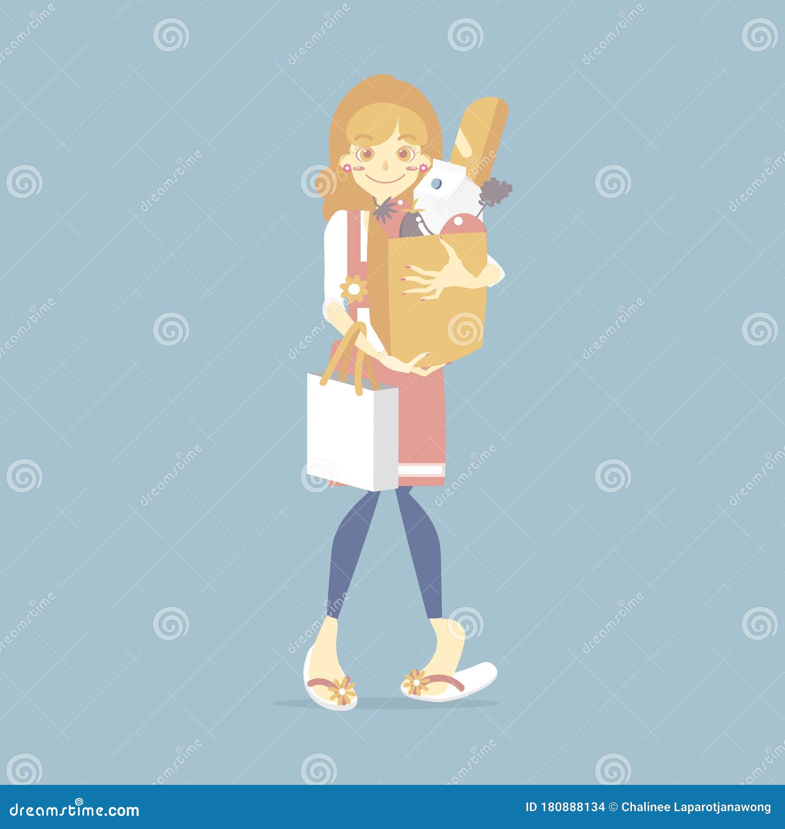 woman do grocery shopping, chore concept