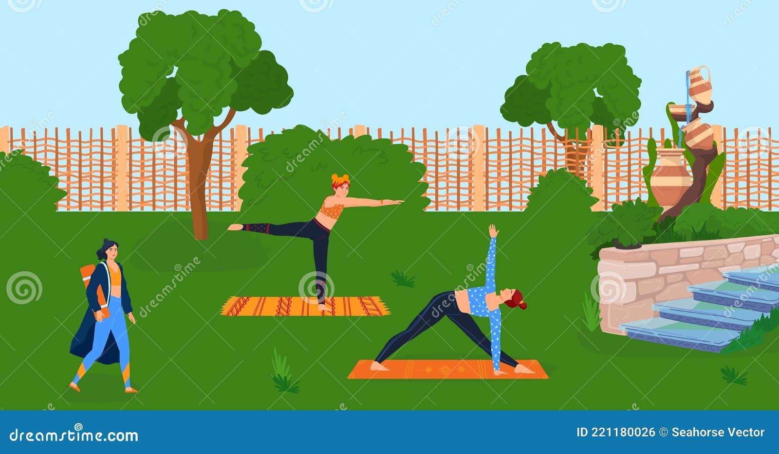Supersonic hastighed Indsigt Udled Woman Do Yoga at Nature, Person Group in Park, Vector Illustration, Flat  Female People Character Lifestyle, Young Girl Stock Vector - Illustration  of group, exercise: 221180026