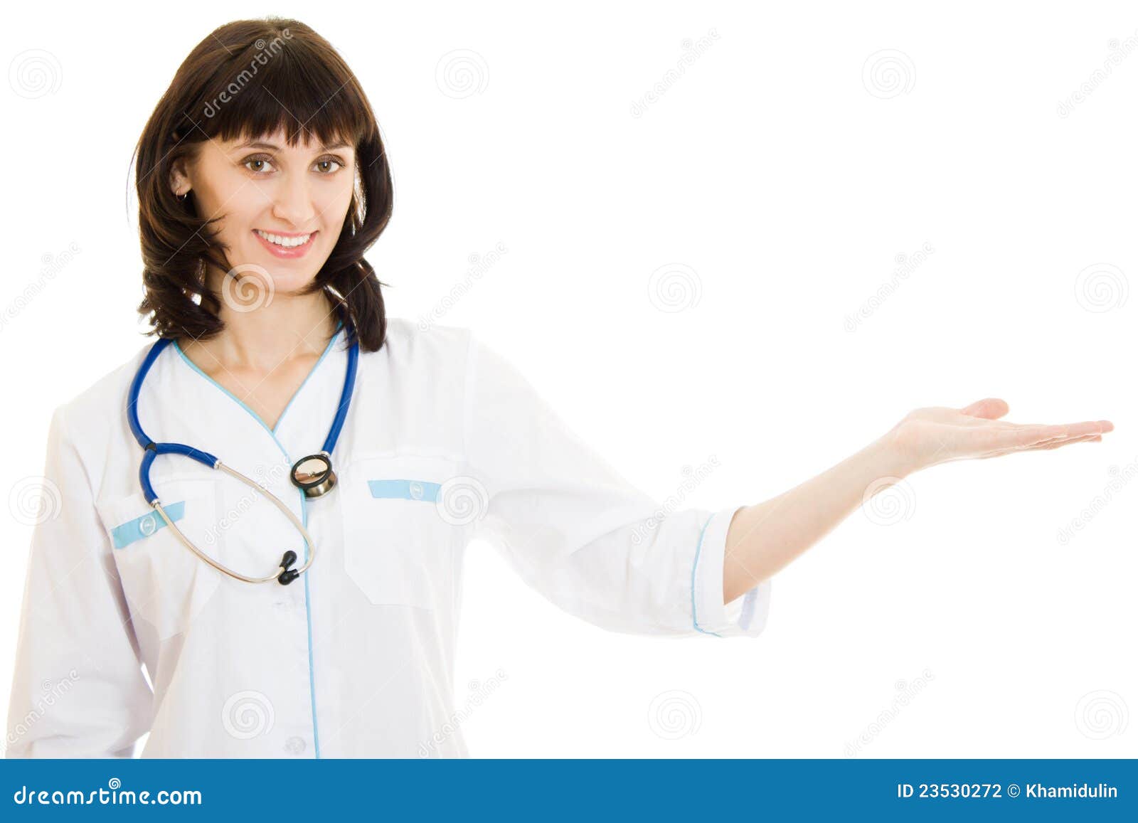 Woman Doctor with Arm Outstretched Stock Photo Image of white