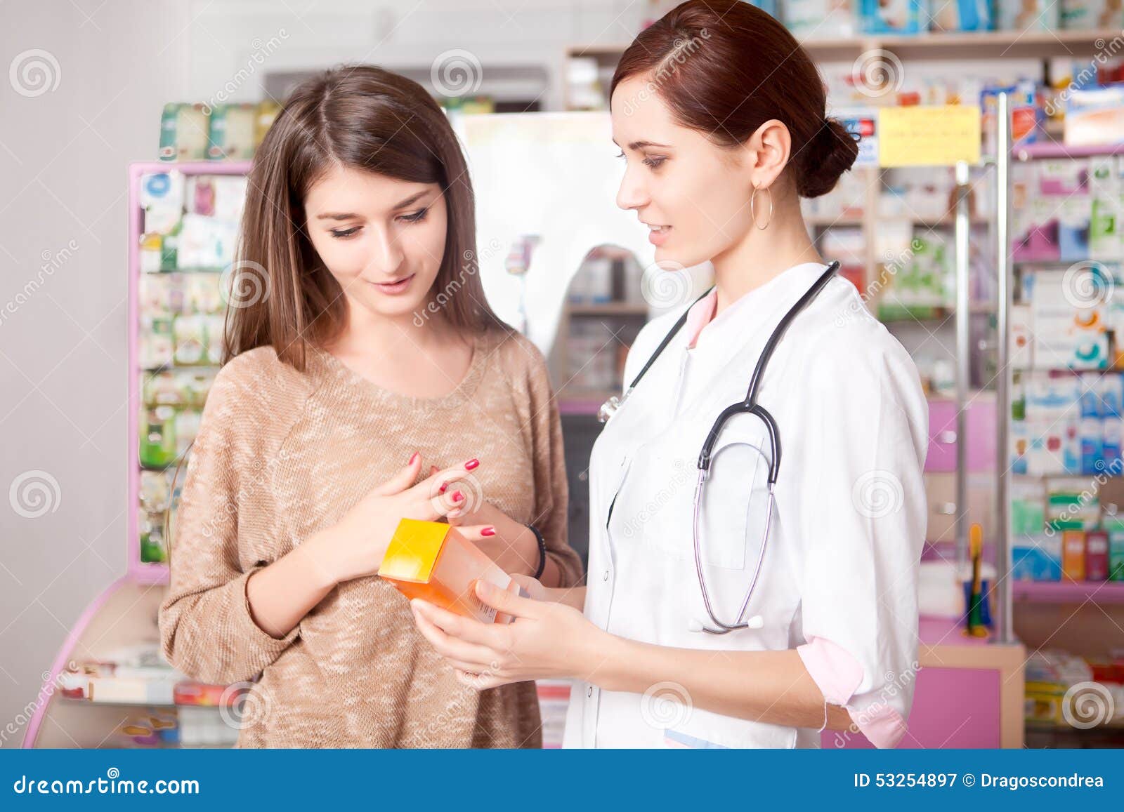 Woman Doctor and Client Inside Pharmacy Stock Image - Image of ...