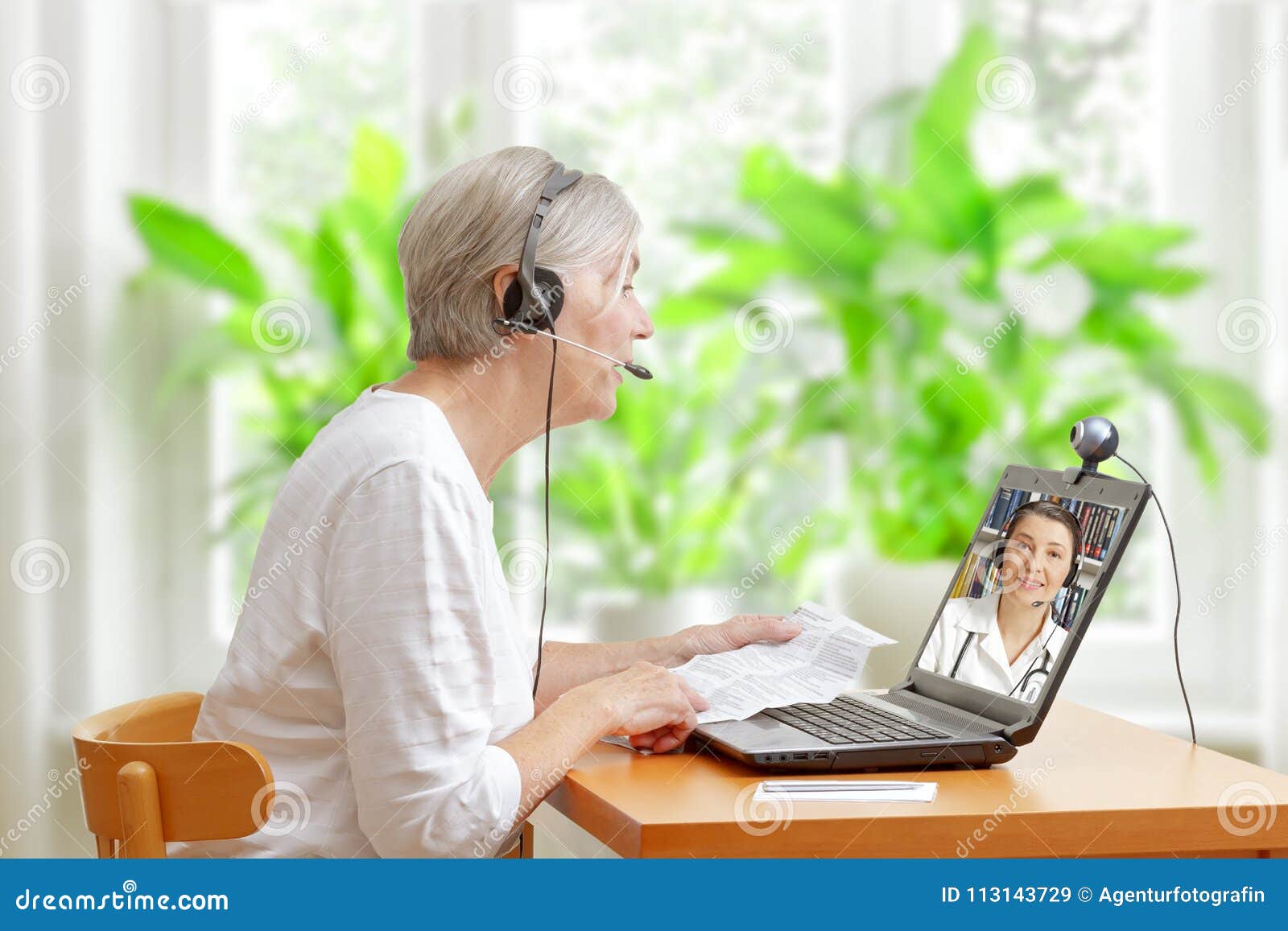 woman doctor video call instruction leaflet
