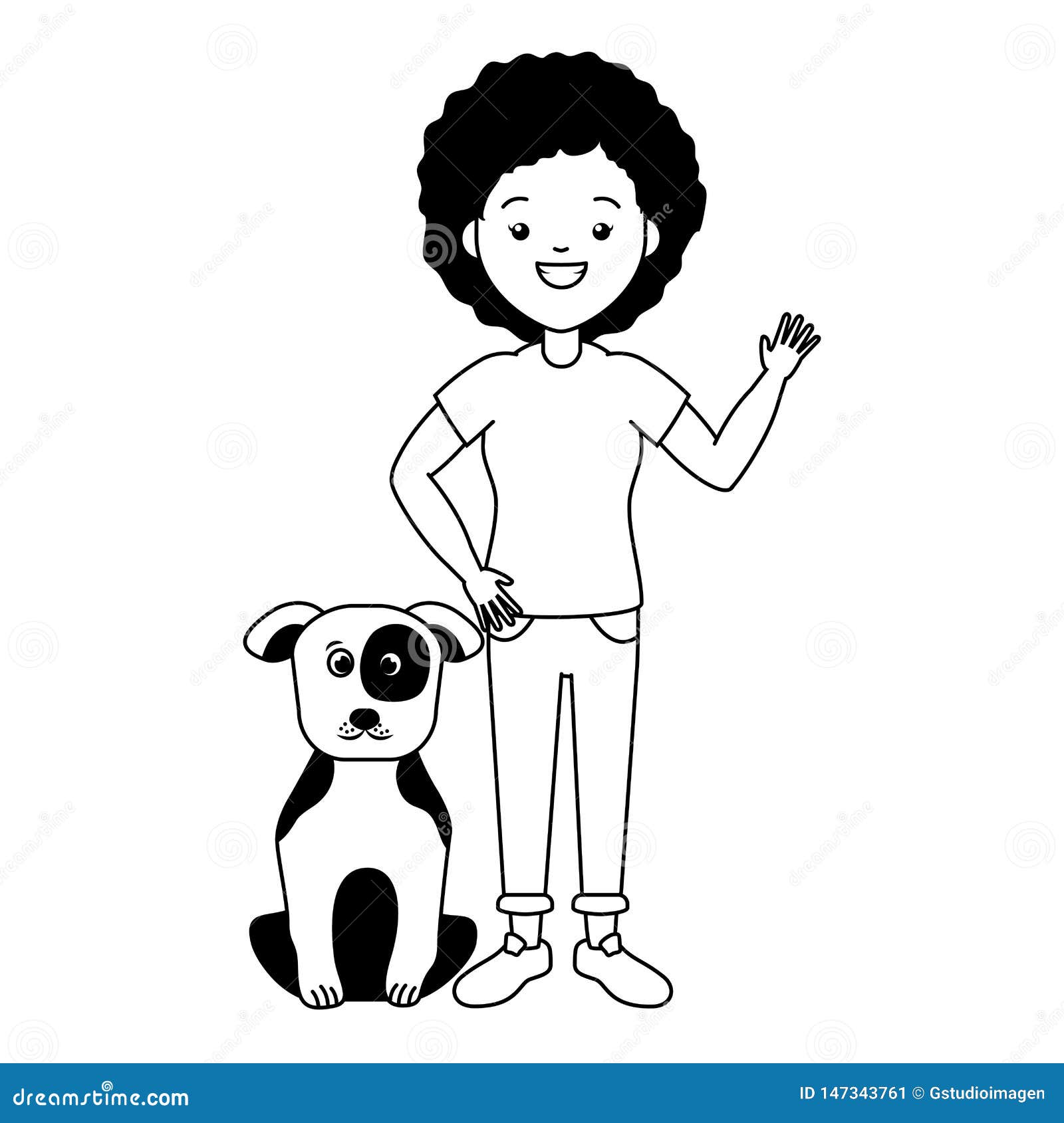 Woman and pet animals stock illustration. Illustration of cheerful