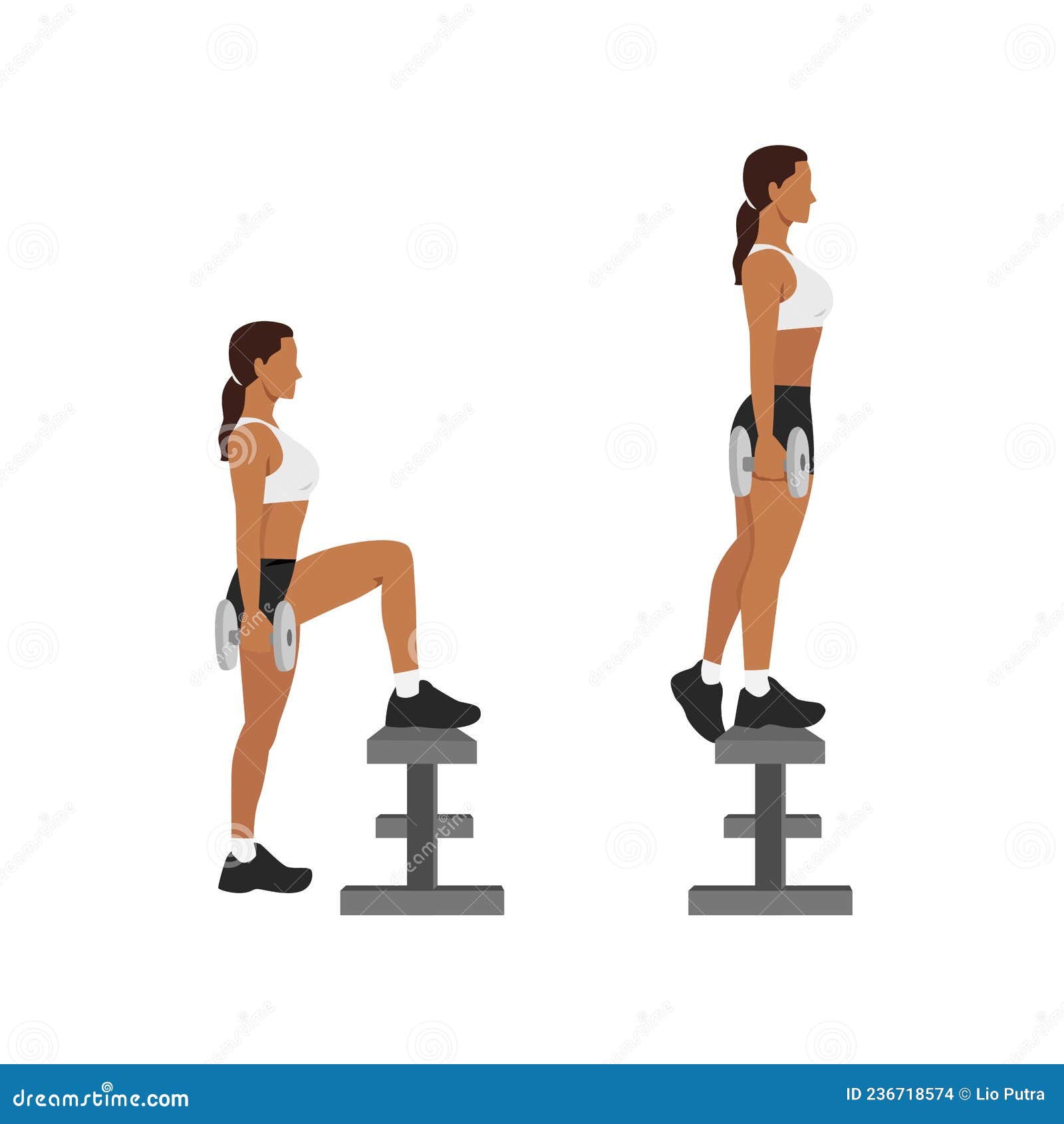 Woman Doing Dumbbell Step Ups Exercise Flat Vector Stock Vector