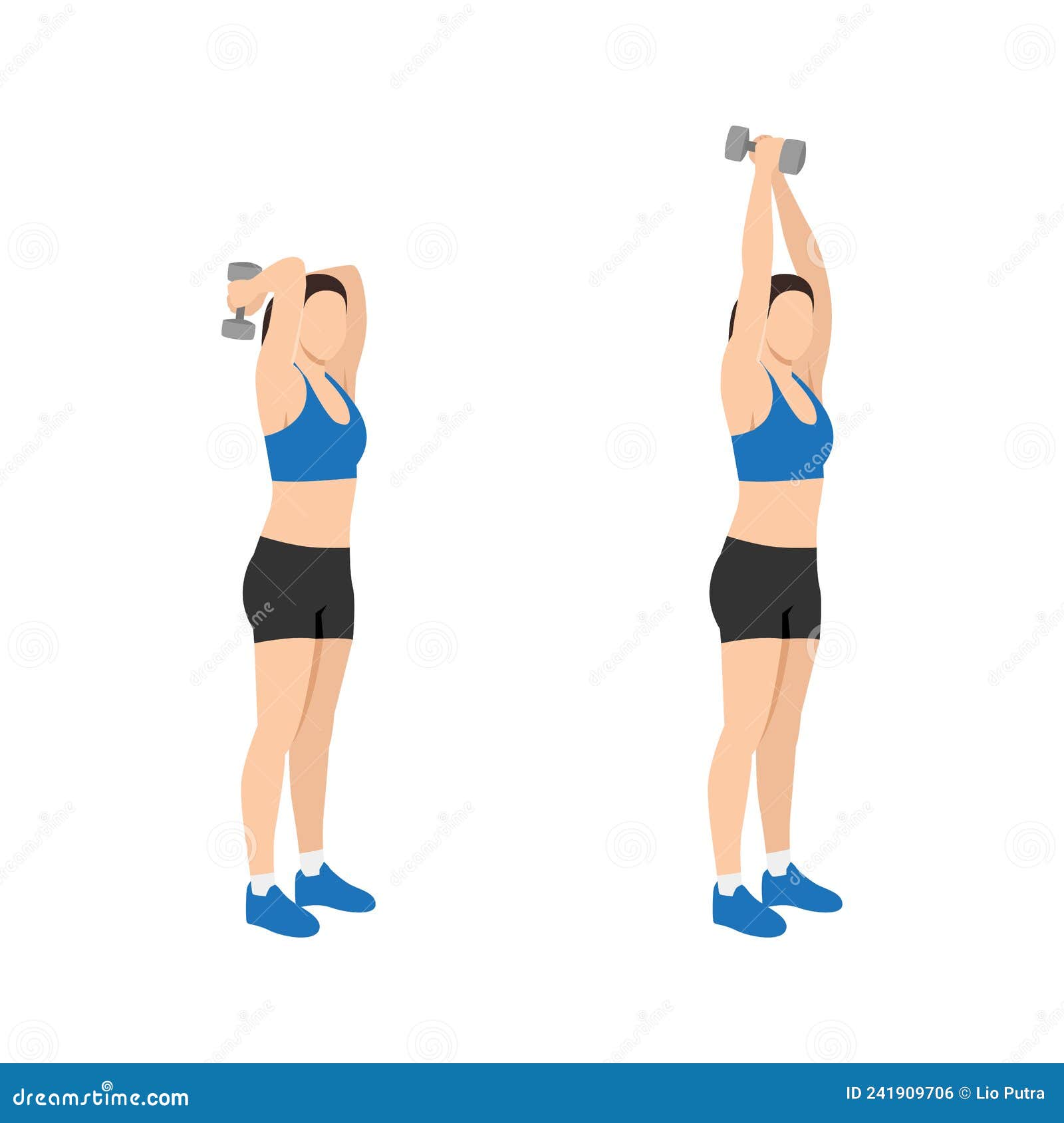 Woman Doing Dumbbell Triceps Extension Exercise. Stock Vector -  Illustration of female, girl: 241909706