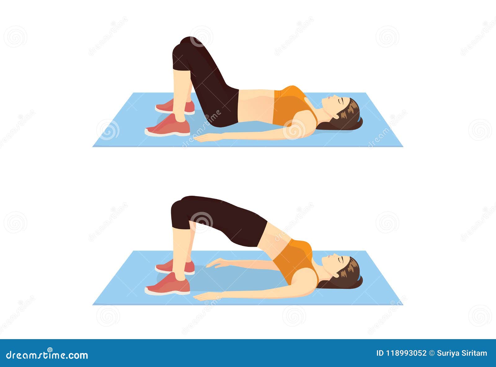Woman Doing Exercise with Hip Lift. Stock Vector - Illustration of cartoon,  position: 118993052