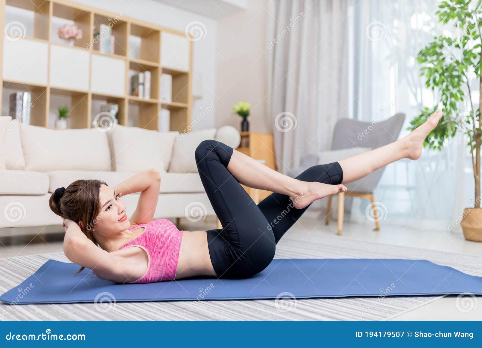 Woman Doing Exercise at Home Stock Image - Image of cardio, aerobic ...