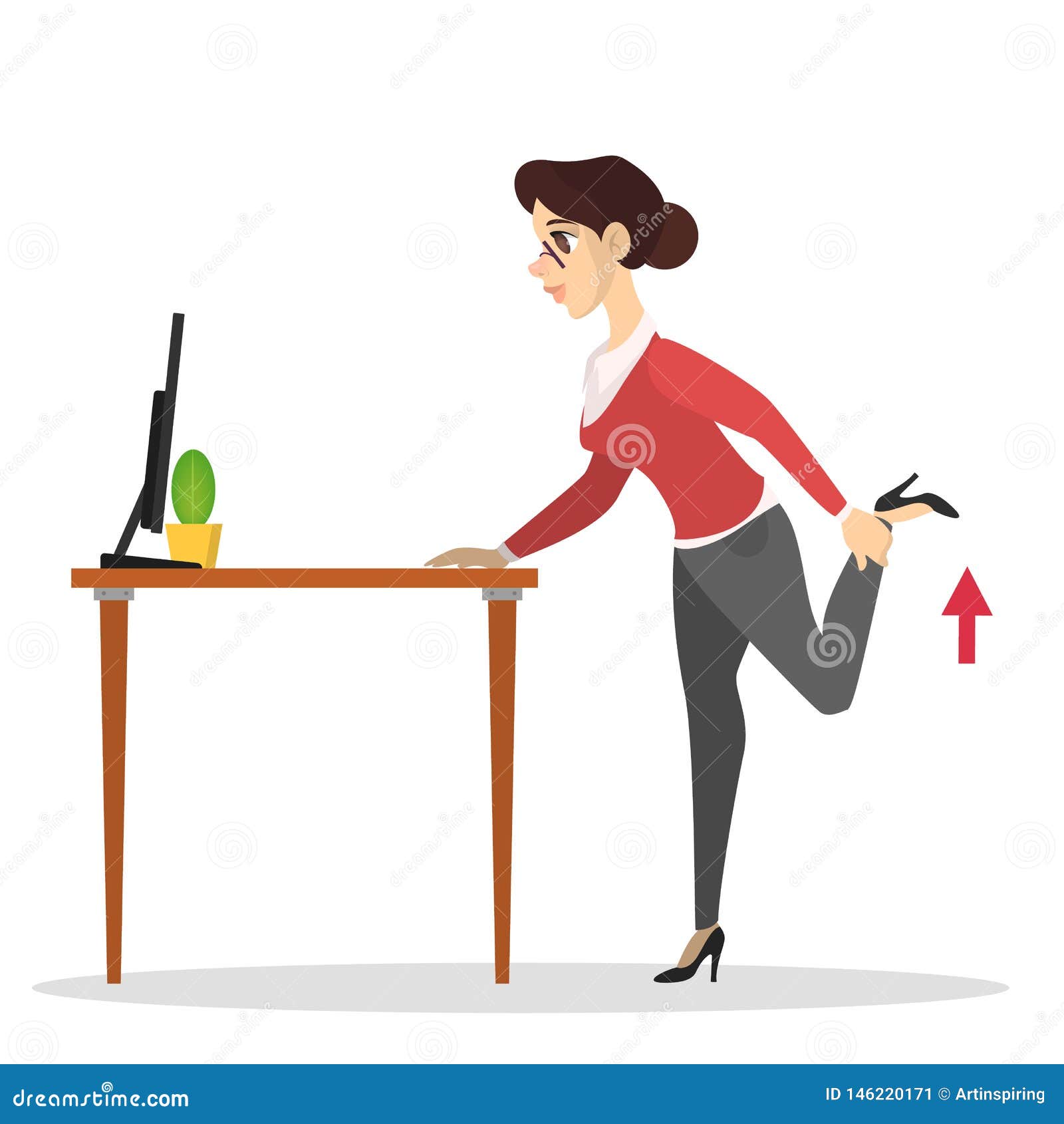 Woman Doing Exercise In Office Workout During Stock Vector
