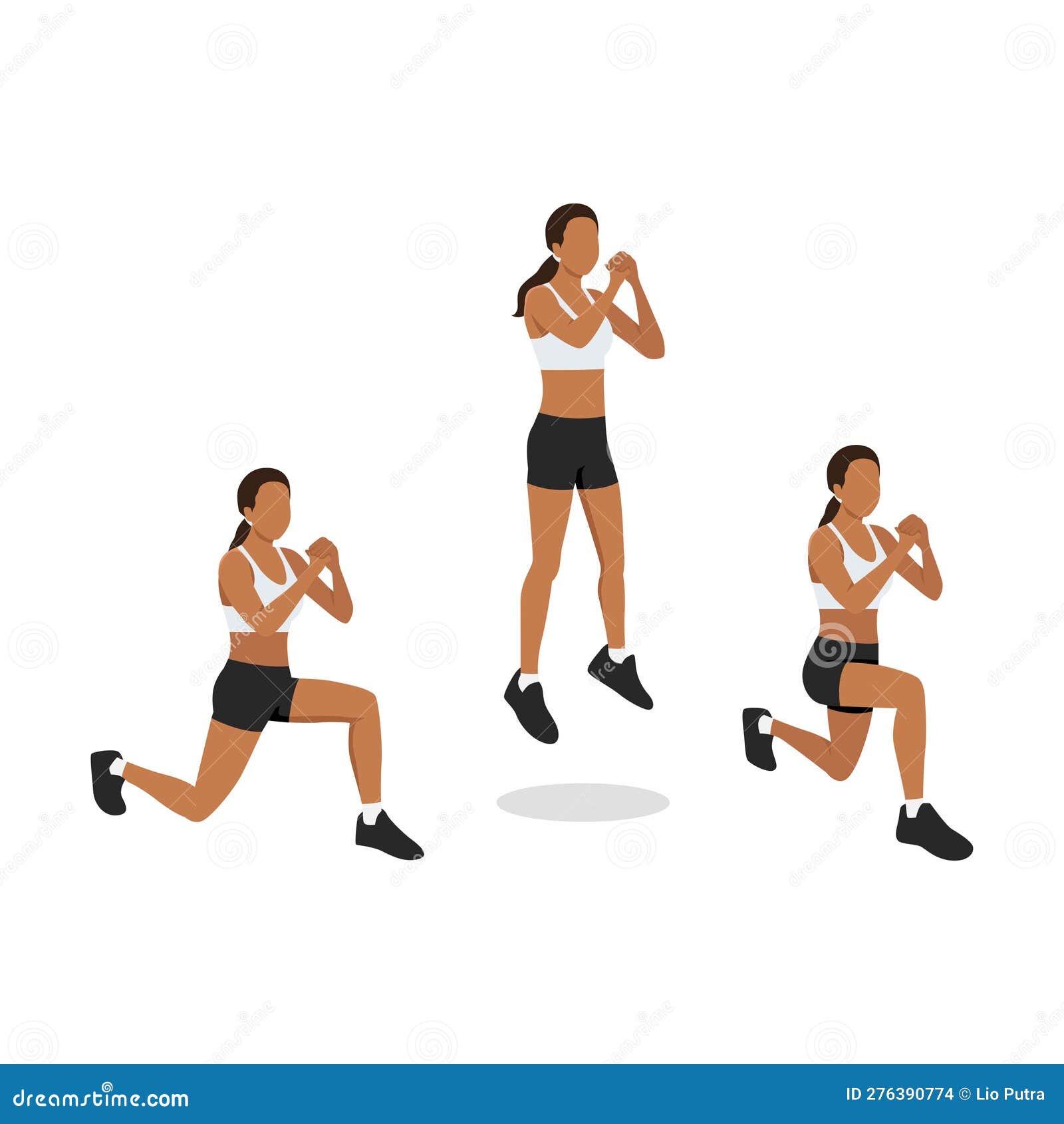 Woman Doing Explosive Jumping Alternating Lunges Exercise in 3 Steps ...