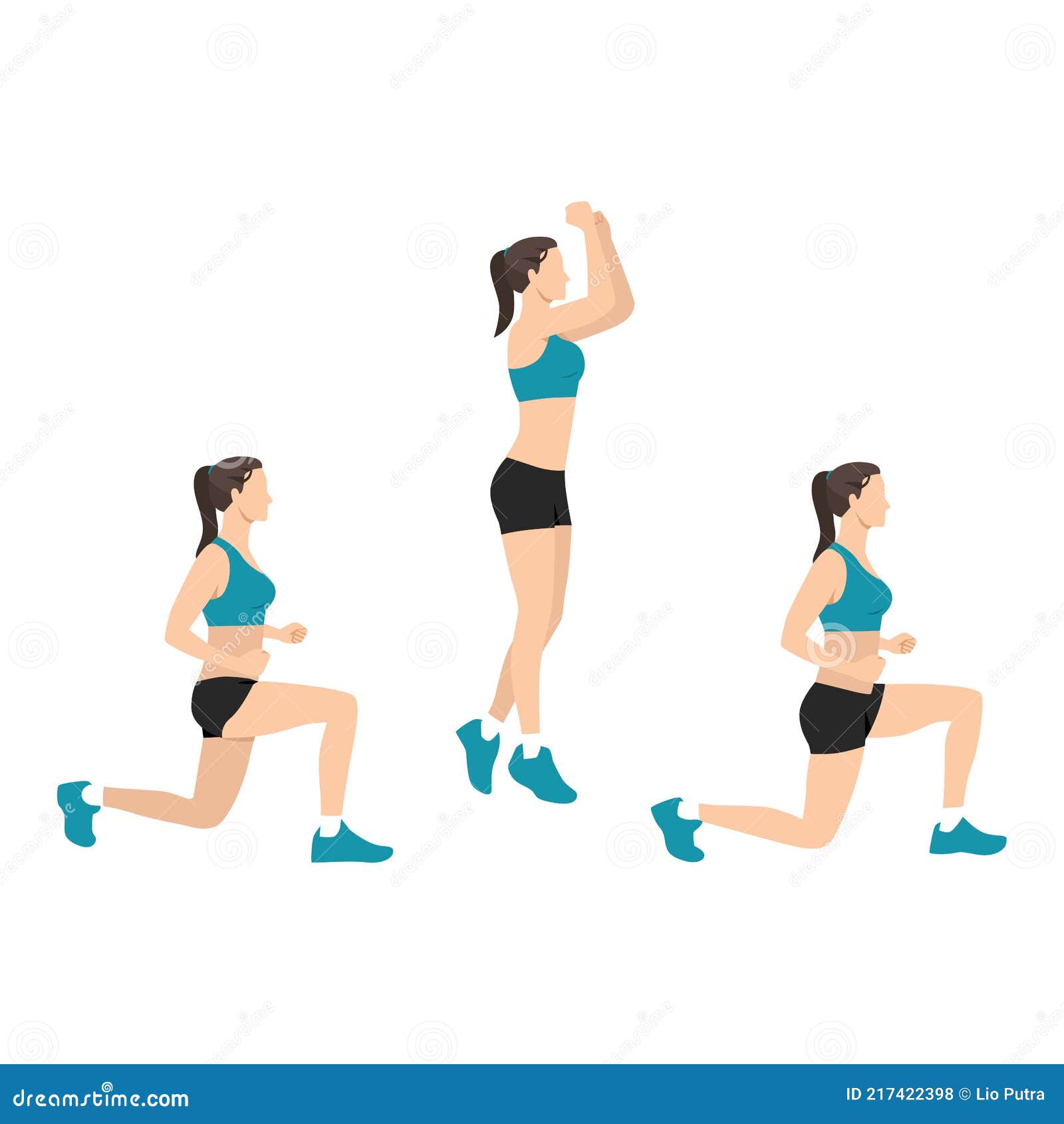 Woman Doing Explosive Jumping Alternating Lunges Stock Illustration ...