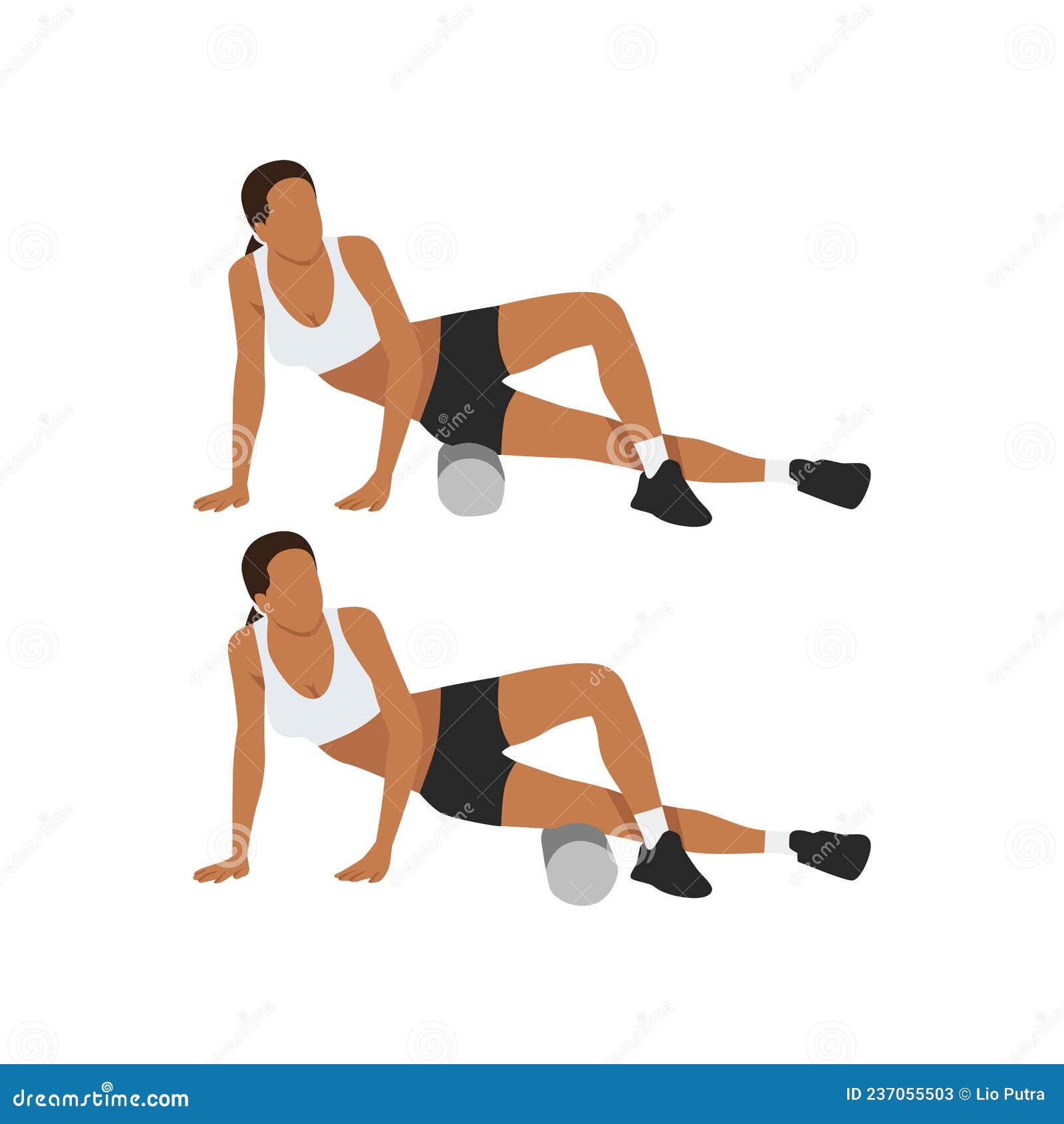 Woman Doing Foam Roller Outer Thighs Stretch Stock Illustration