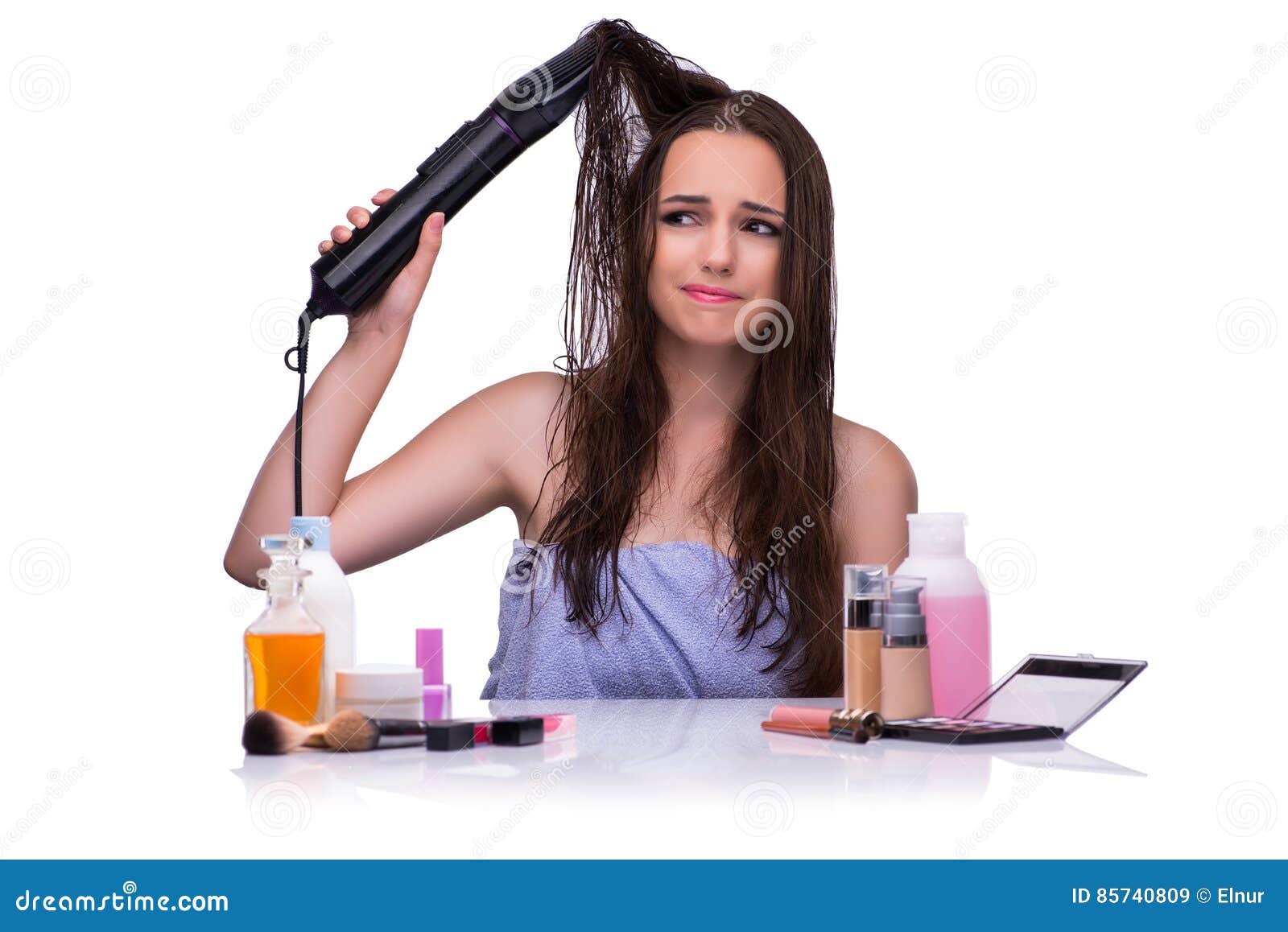 The Woman Doing Hair Isolated on White Stock Image Image of cute