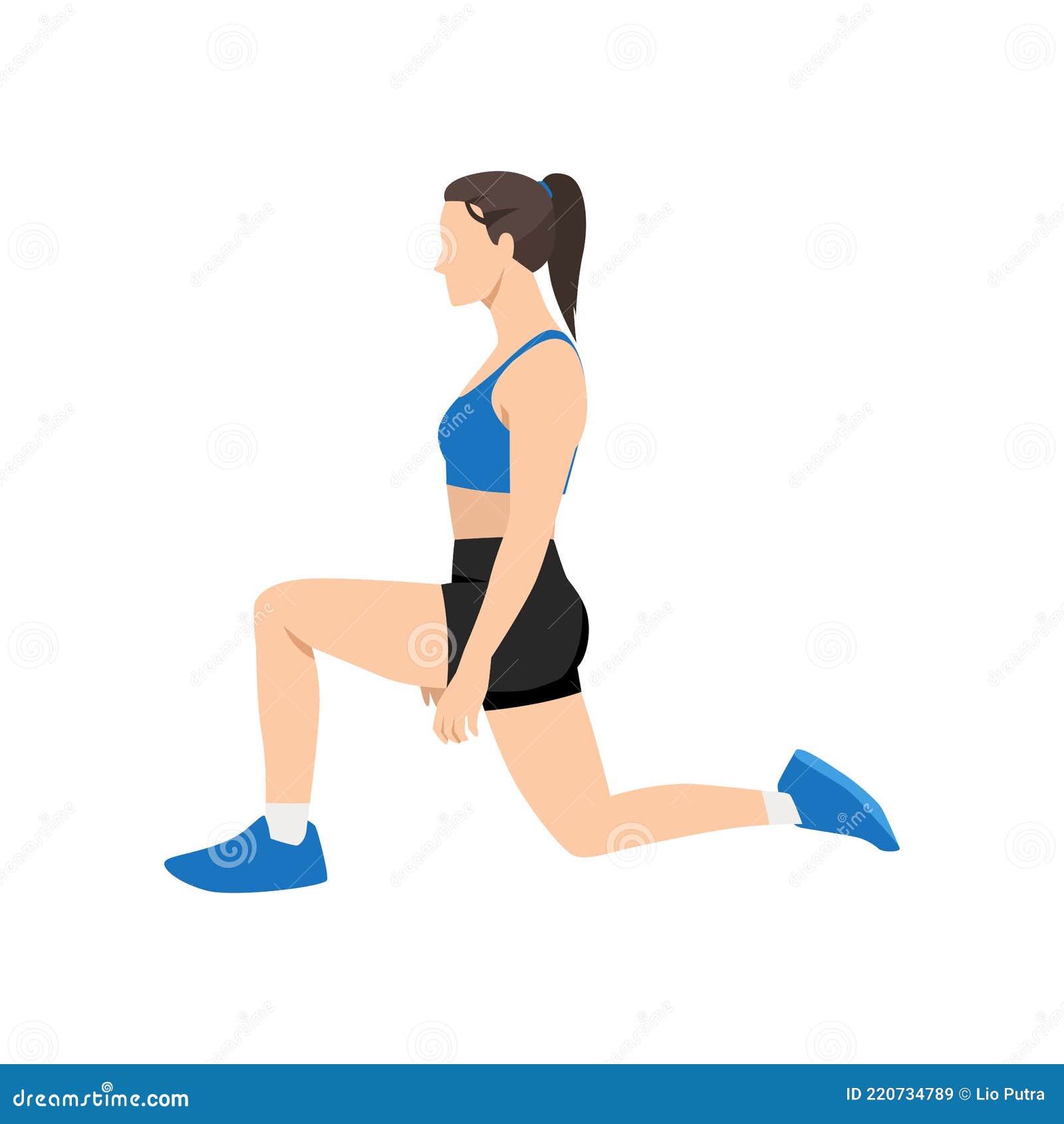 woman doing half kneeling hip flexor stretch exercise.