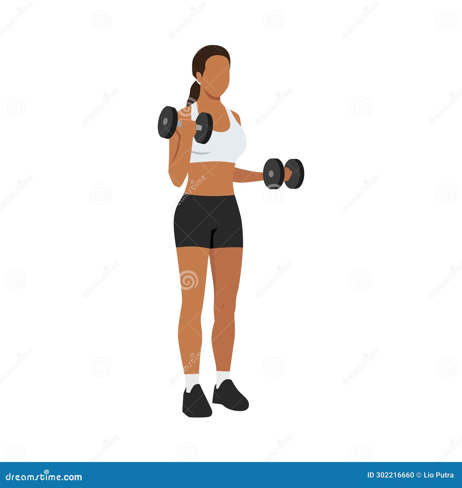 Woman Doing Half Static Dumbbell Bicep Curls Exercise Stock Vector Illustration of curl infographic 302216660