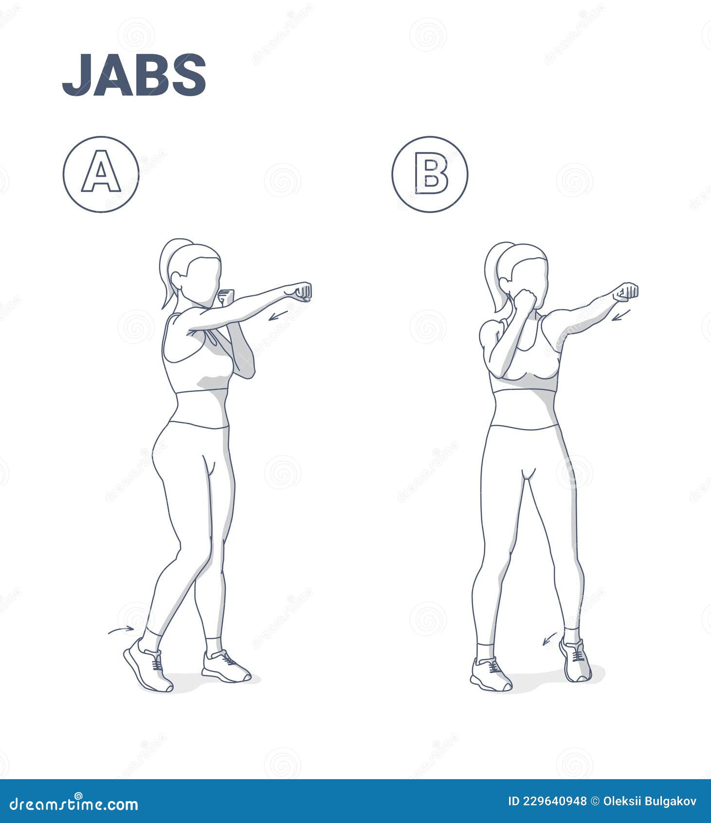 woman doing jabs exercise fitness home workout guidance . girl boxing move jab punch.