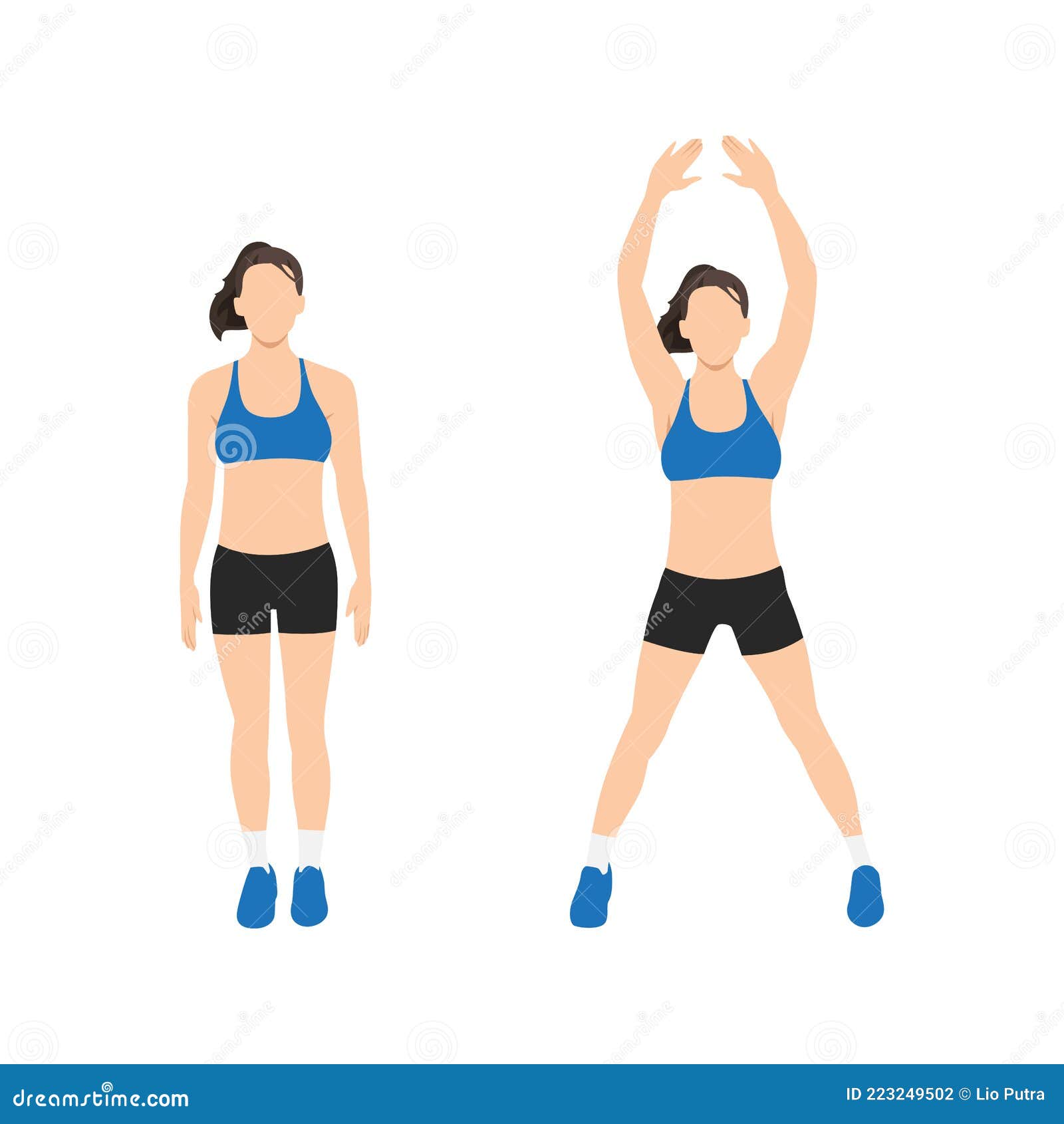Woman Doing Jumping Jacks Exercise. Flat Vector Stock Vector - Illustration  of healthy, fitness: 223249502