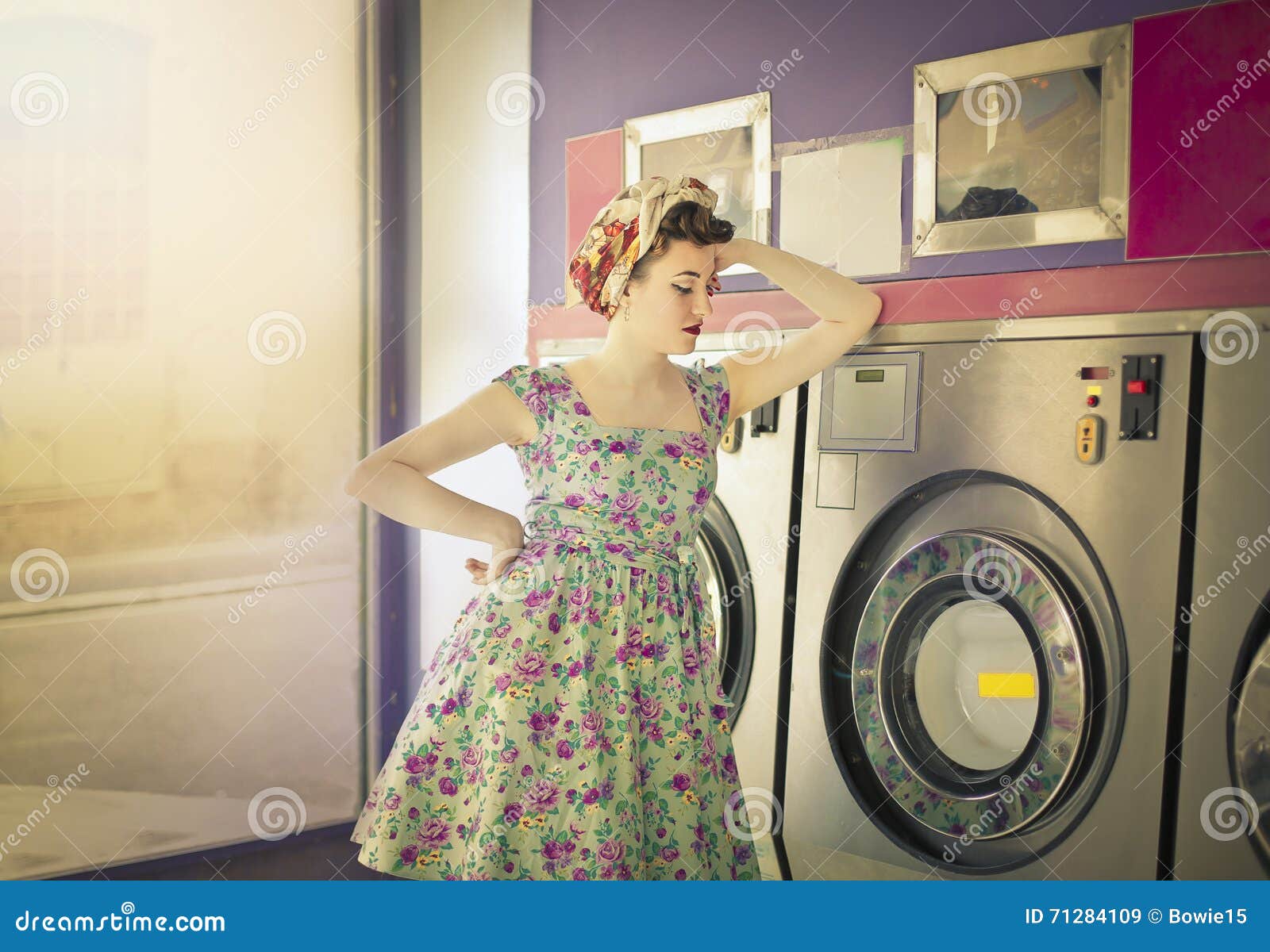 Woman doing the laundry stock image. Image of machine 71284109