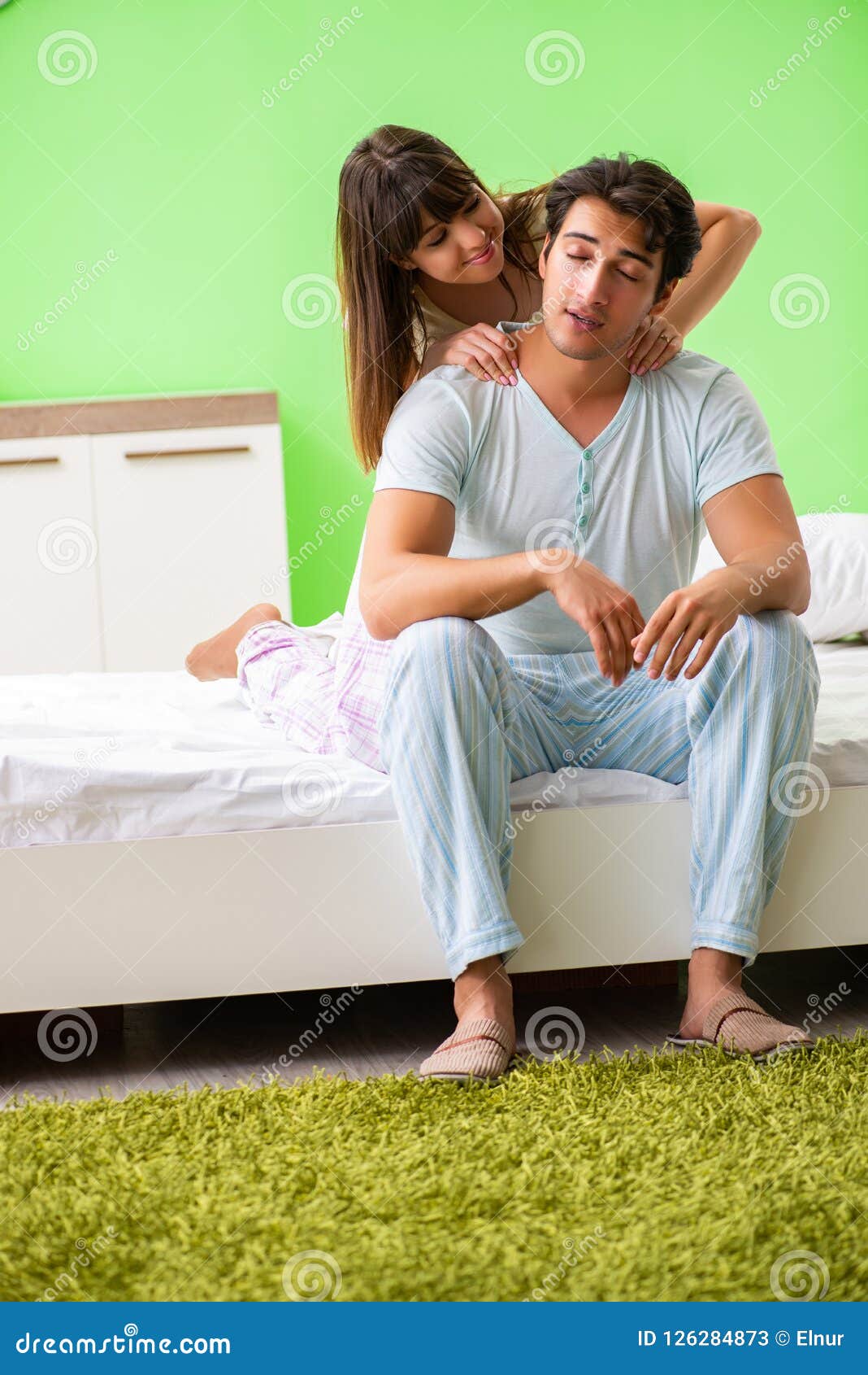 The Woman Doing Massage To Her Husband In Bedroom Stock Image Image Of Pleasure Love 126284873