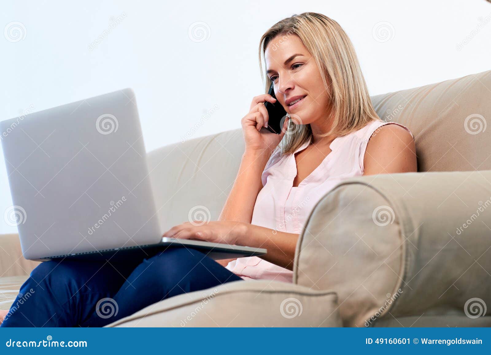 Woman doing online banking stock image. Image of indoors - 49160601