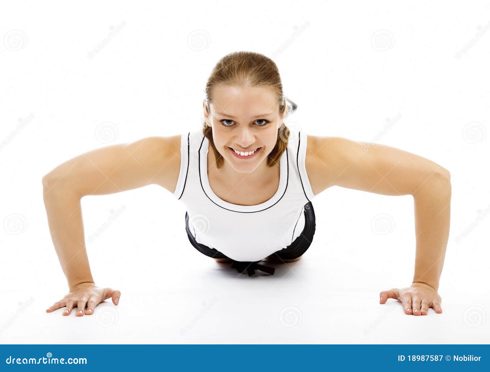 Woman doing pushups stock image. Image of beautiful, exercise 18987587