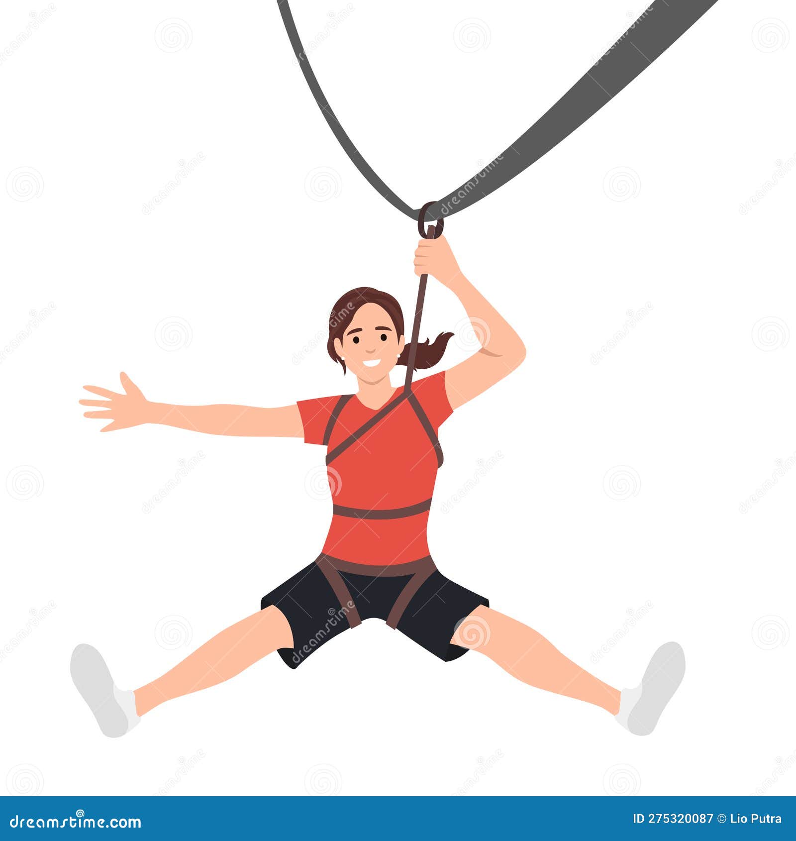 Woman Doing Rope Slide Ride. Hand on Line Over Crossing Cliff. Zip Line Rope  Concept Banner Stock Illustration - Illustration of young, woman: 275320087