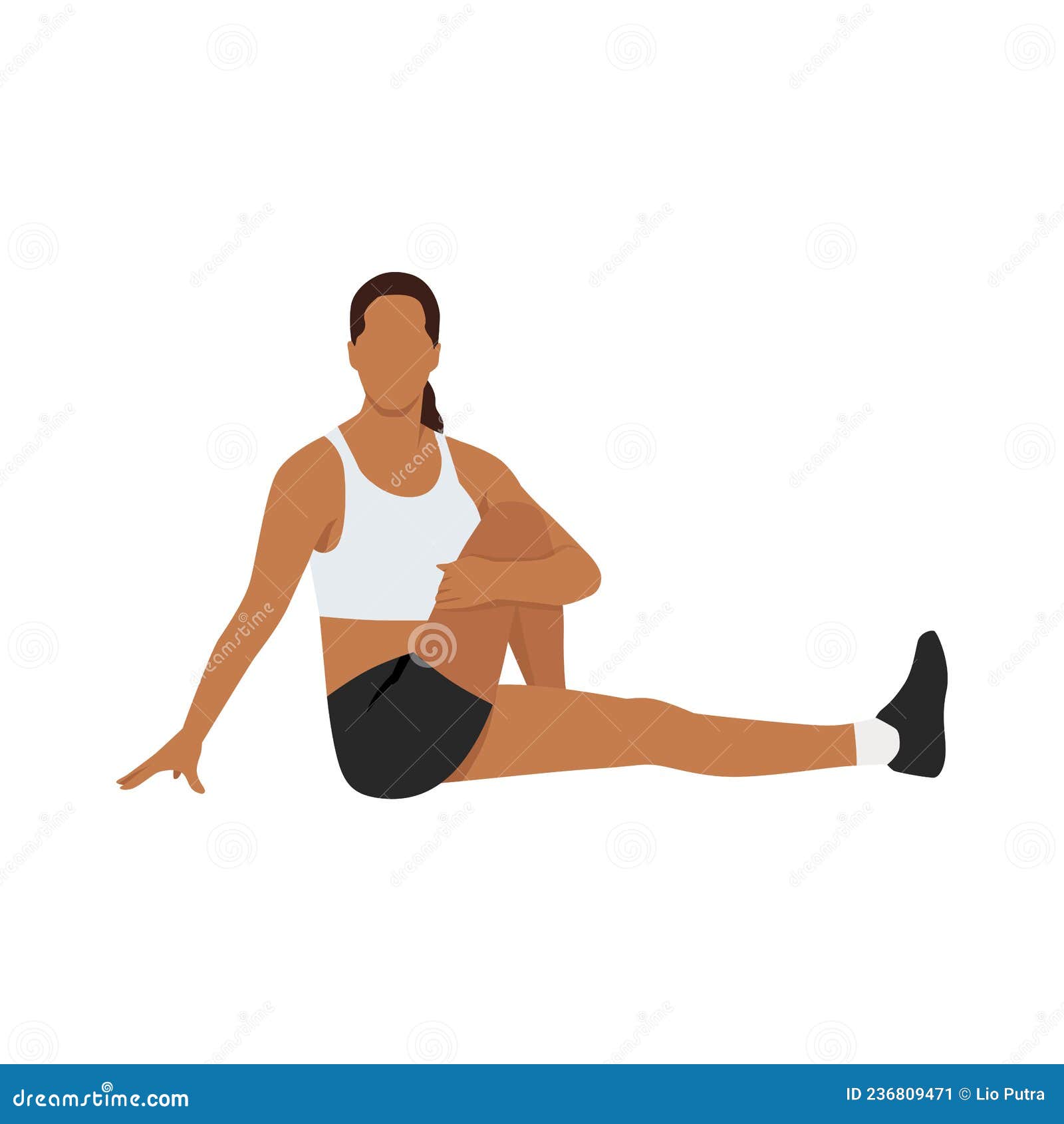 woman doing seated twist stretch exercise.