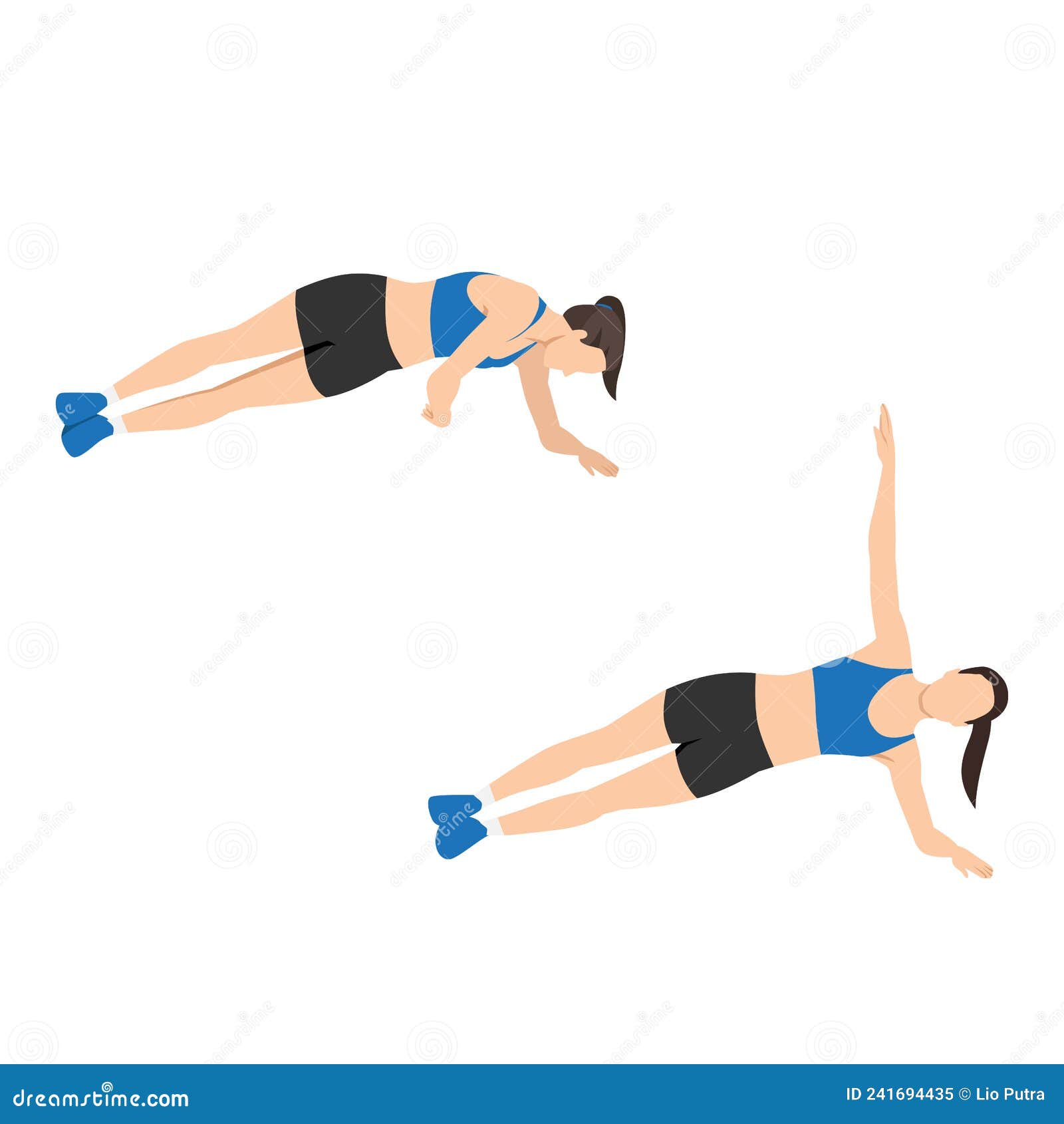 Woman doing Dumbbell side bend exercise. Flat vector illustration