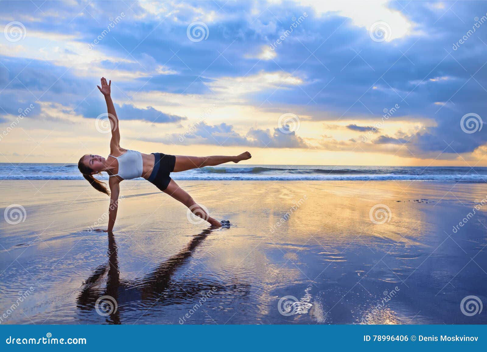 Woman Doing Sport Exercise on Sunset Beach Stock Photo - Image of bali ...