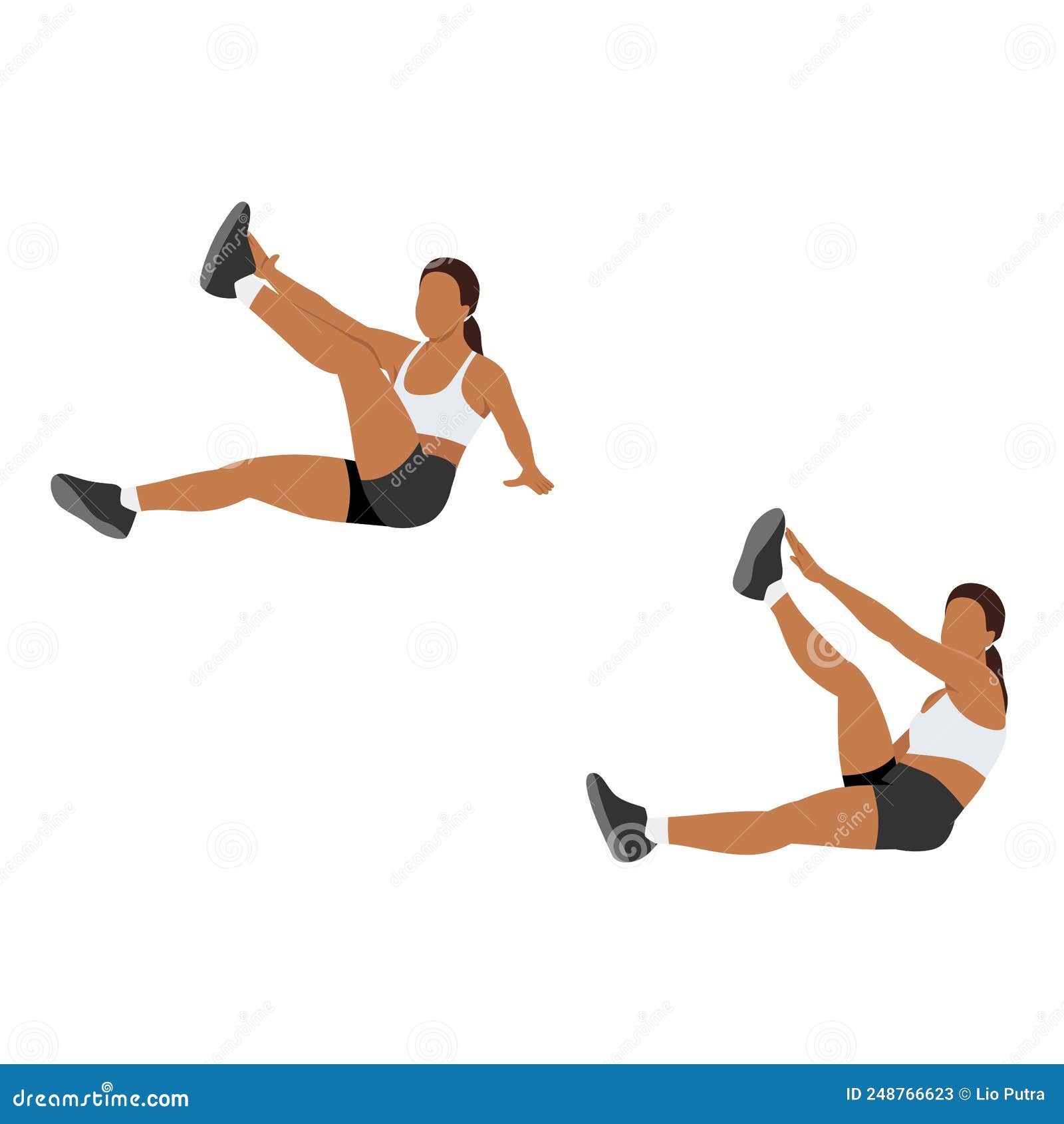 woman doing star toe touch sit ups exercise.