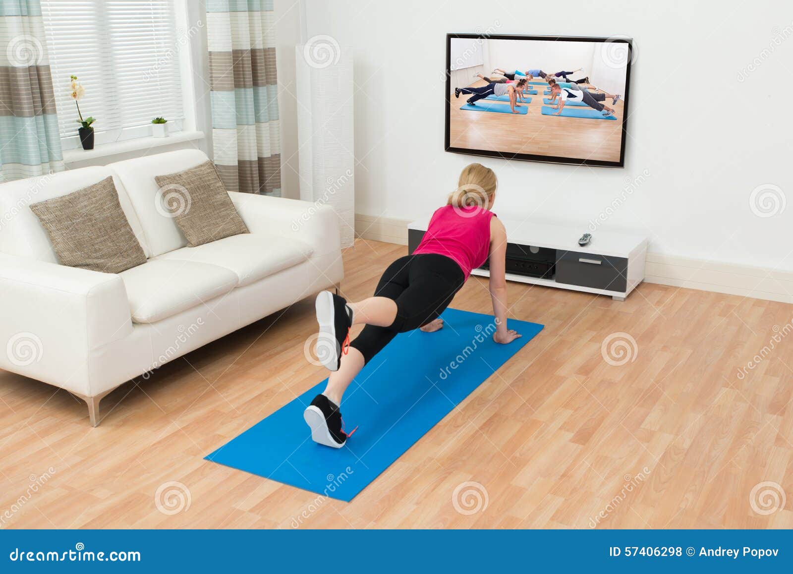 Woman Doing Workout in House Stock Photo Image of energetic, blue