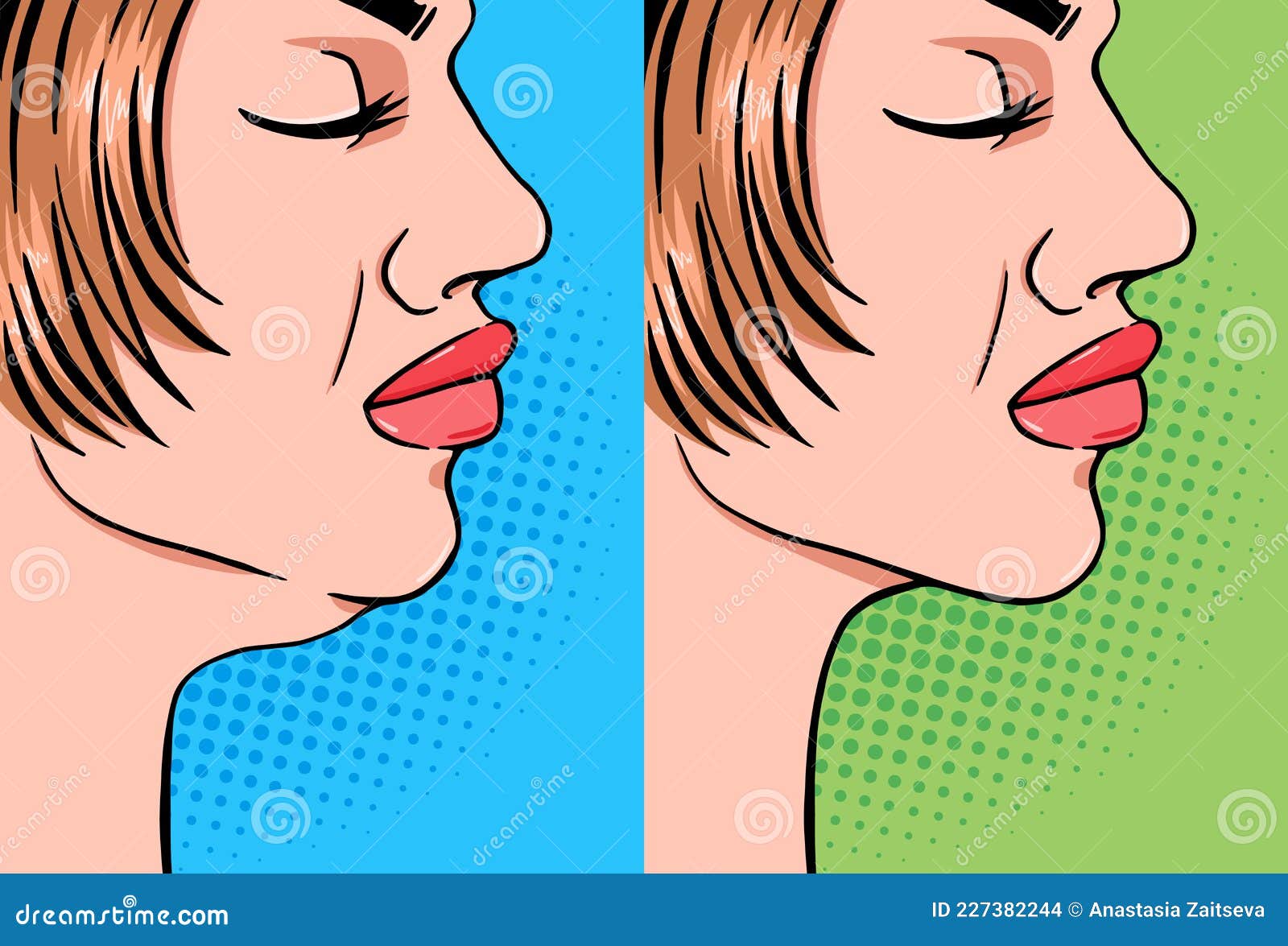 Woman With Double Chin And Beautiful Slim Chin. Before And After