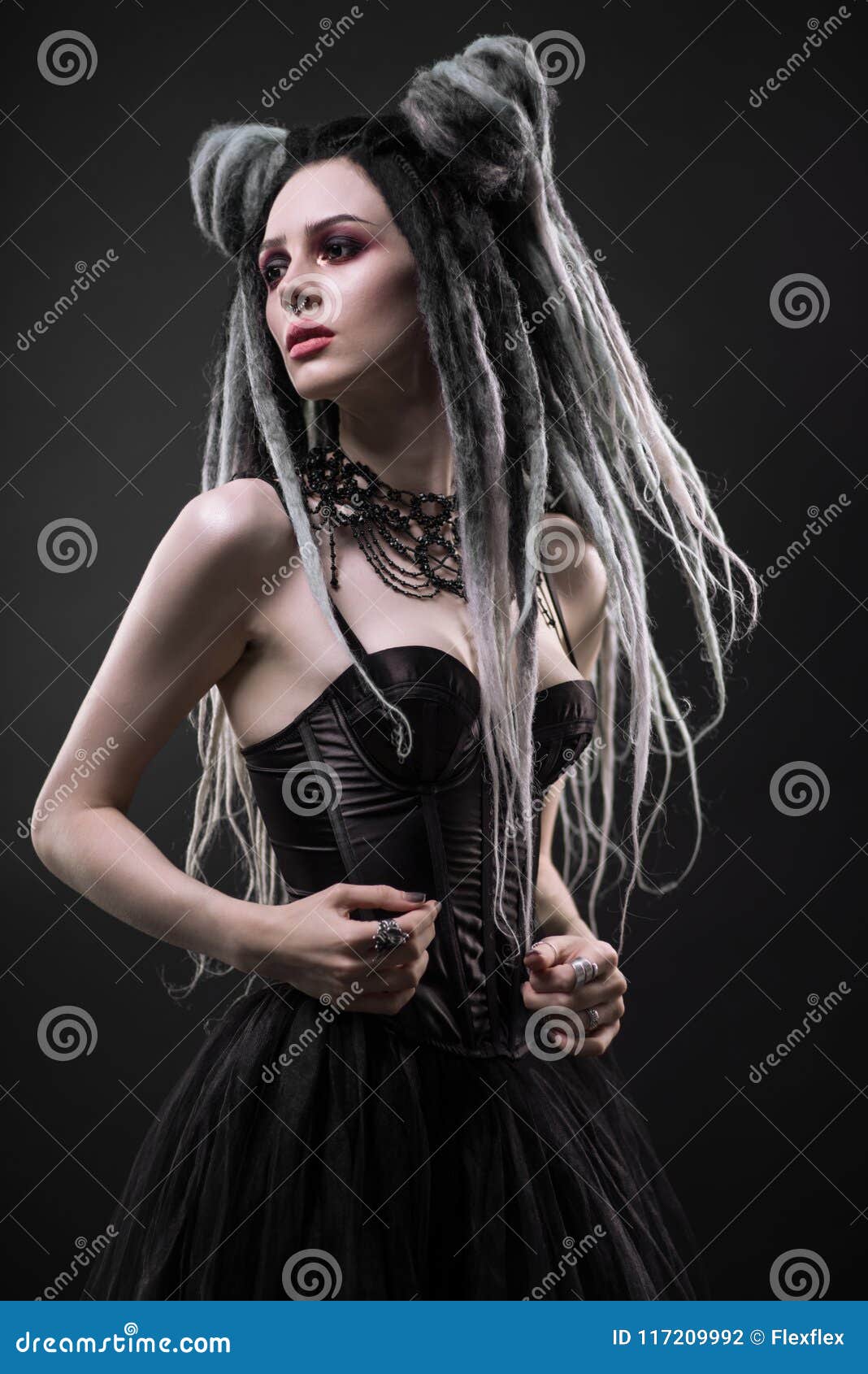 Woman With Dreads And Black Gothic Dress Stock Photo Image