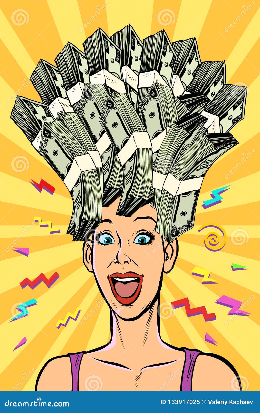 Woman dream about money stock vector. Illustration of green - 133917025