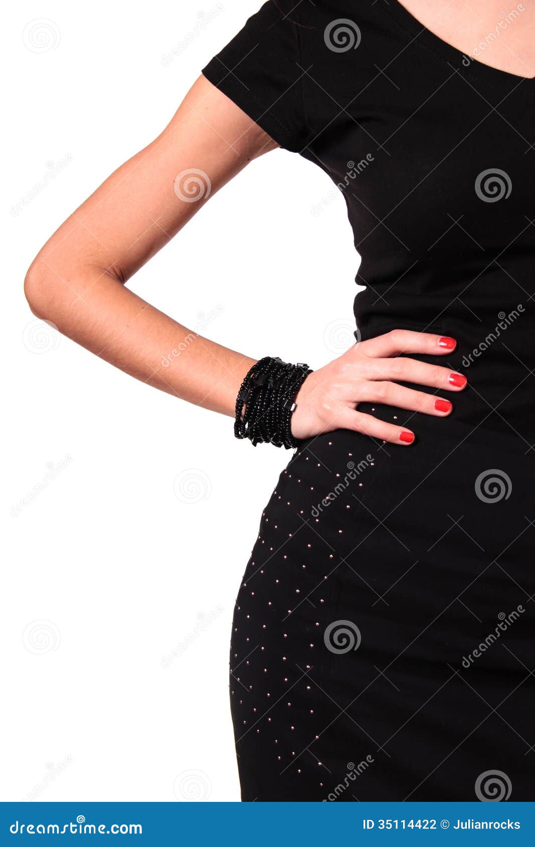 Woman Dressed With Black Dress Standing Confident With 