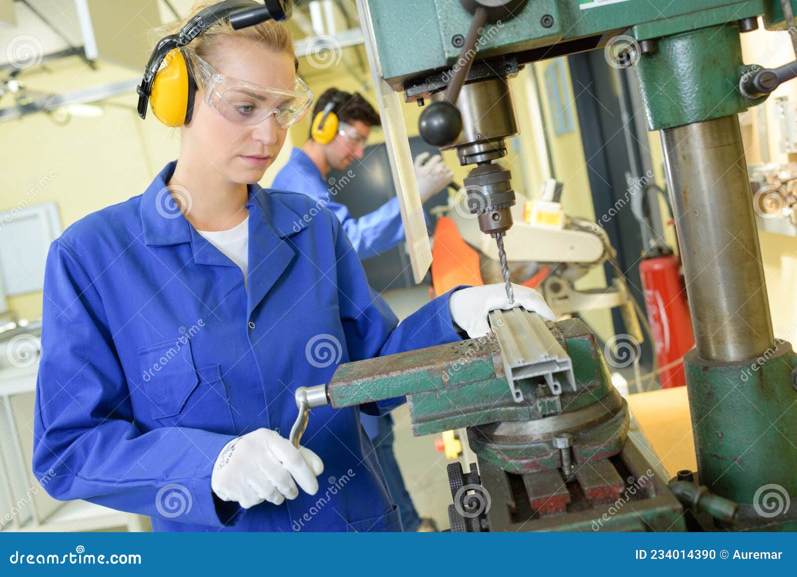 Woman drilling metal stock photo. Image of tighten, construction