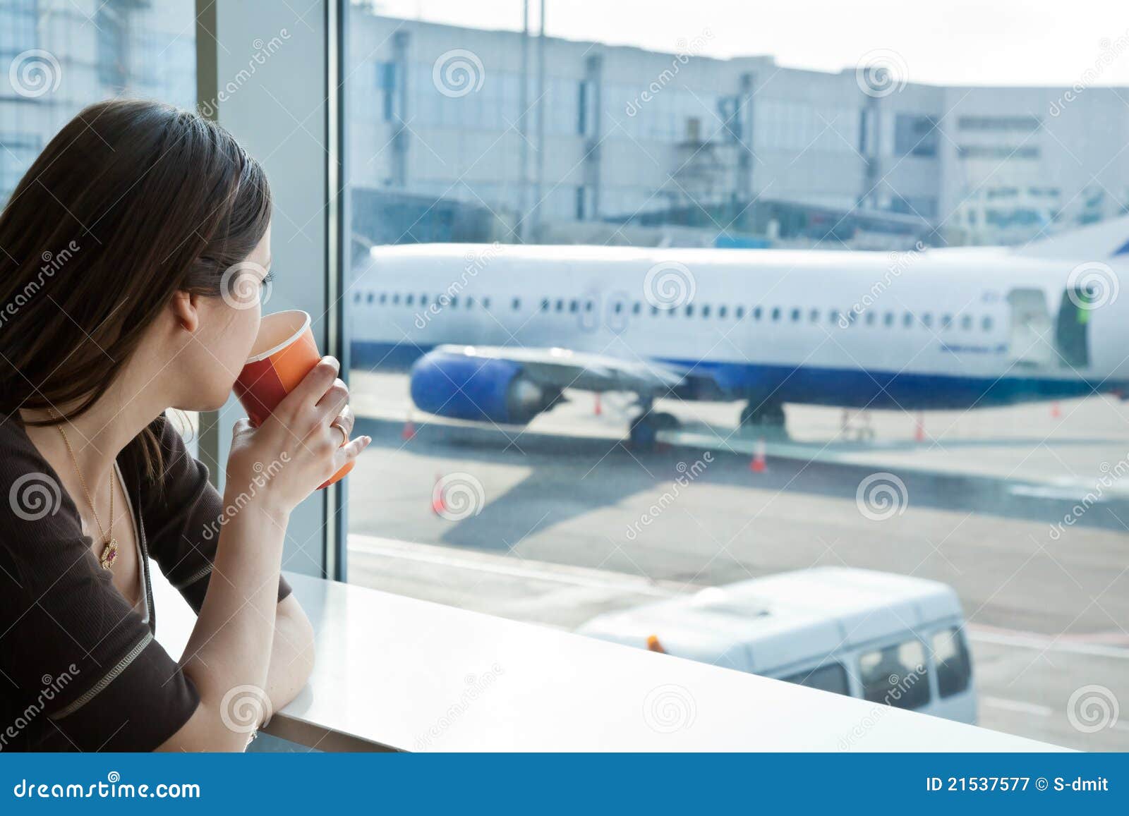 Woman Drink Coffee in Airport Stock Image Image of arrival, girl