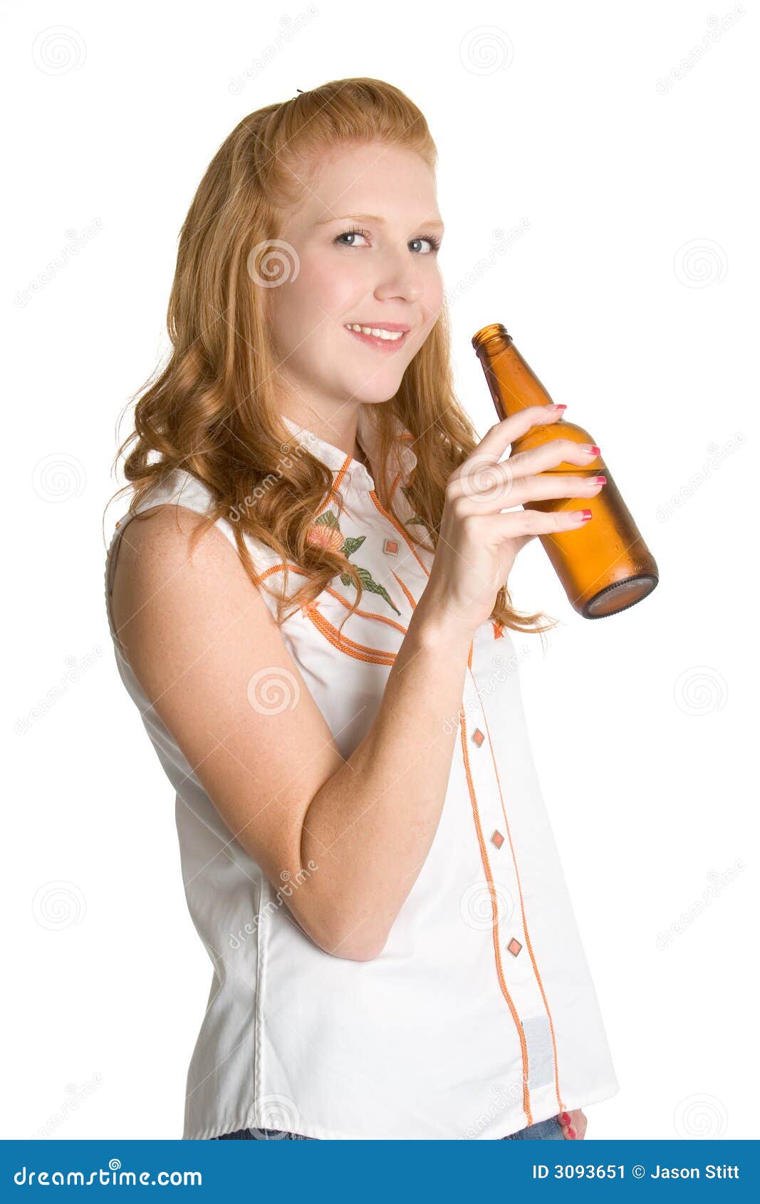 Woman Drinking Beer Stock Image Image 3093651