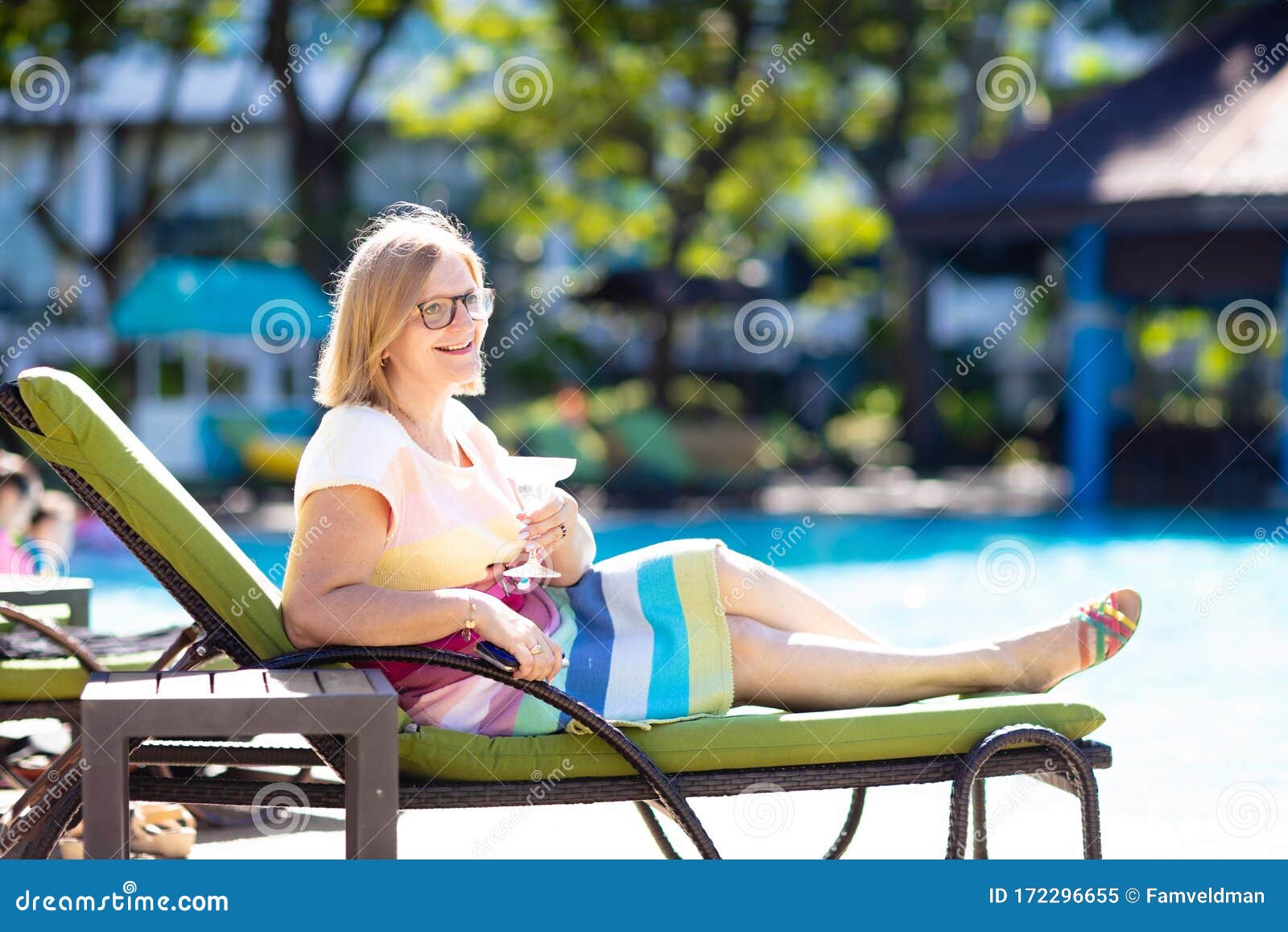 Woman Drinking Cocktail At Swimming Pool Stock Image Image Of Female Happy 172296655