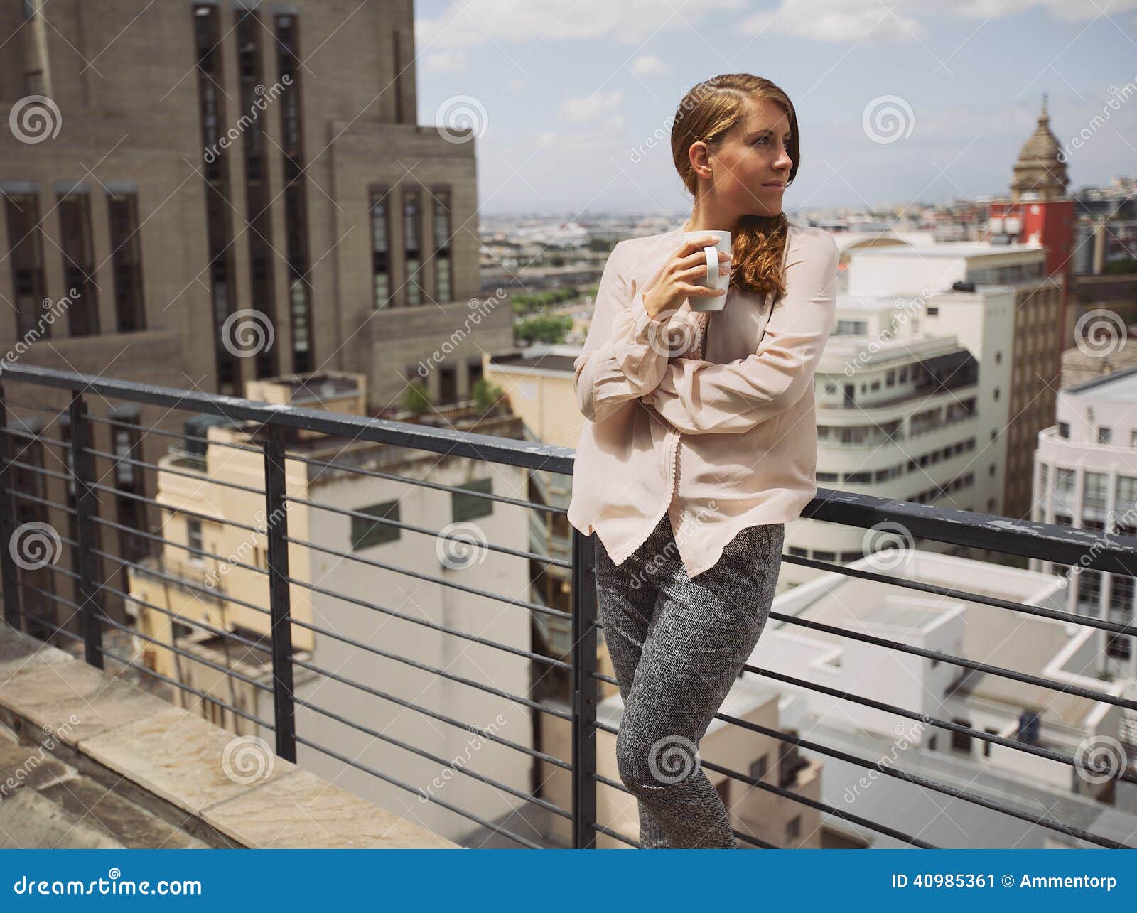 Enjoying Coffee On Balcony Coffee And Enjoying City View From Balcony