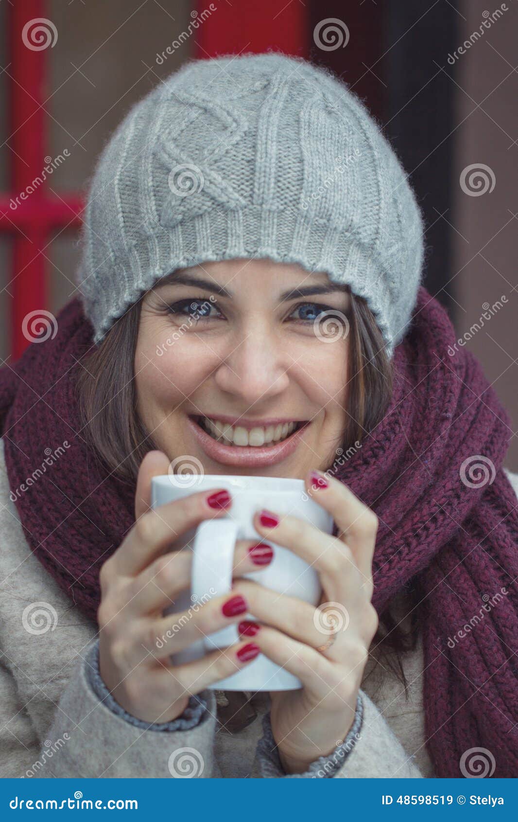 Woman Drinking Coffee stock image. Image of knit, wool - 48598519