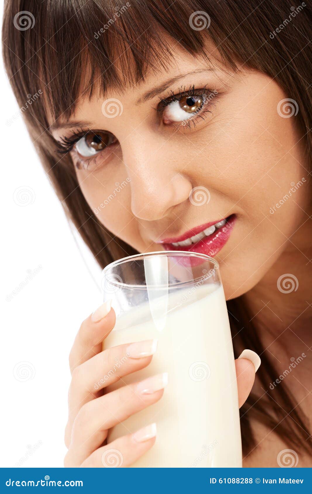 Woman Drinking Milk Stock Photo