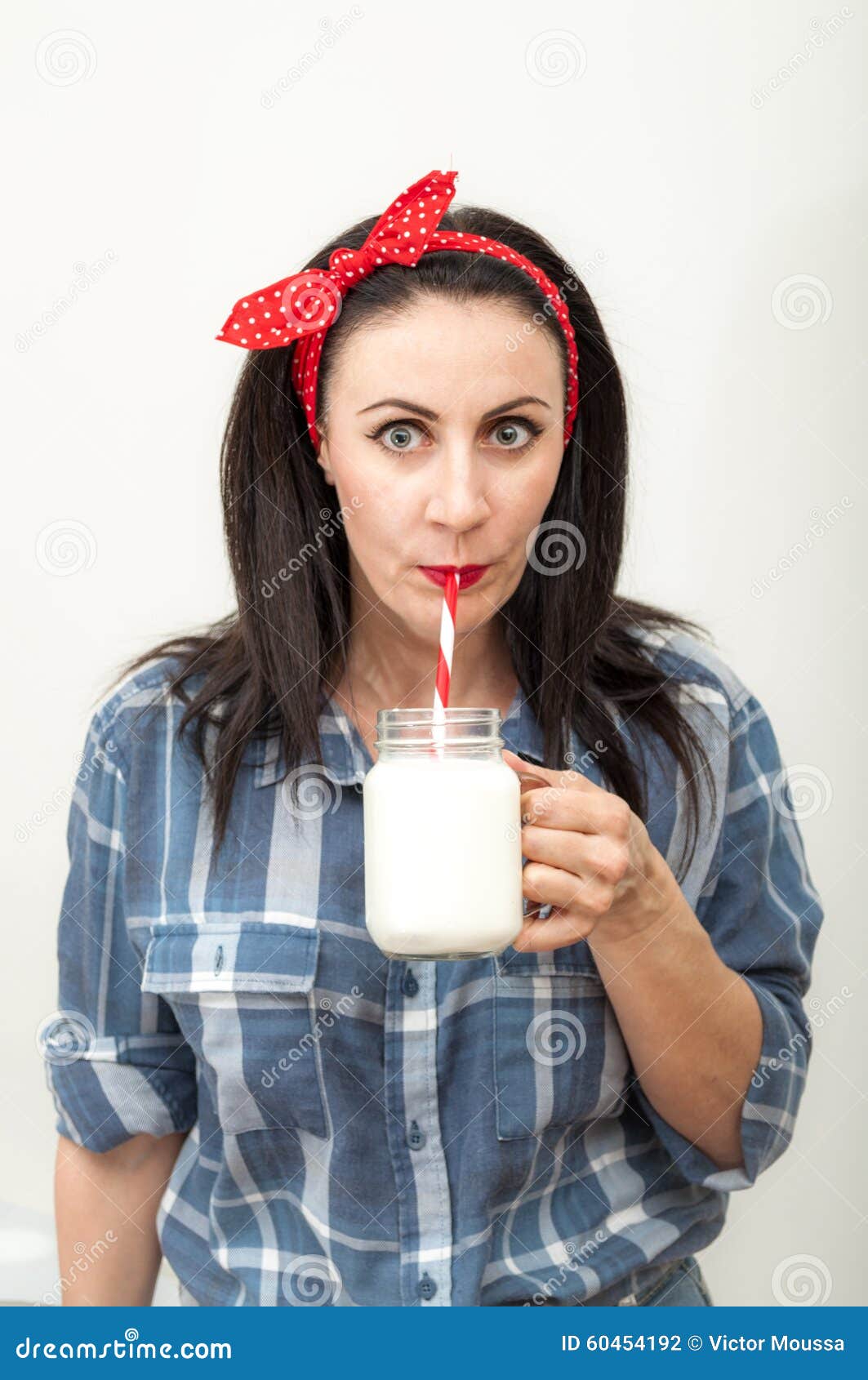 Woman Drinking Milk Stock Photo I