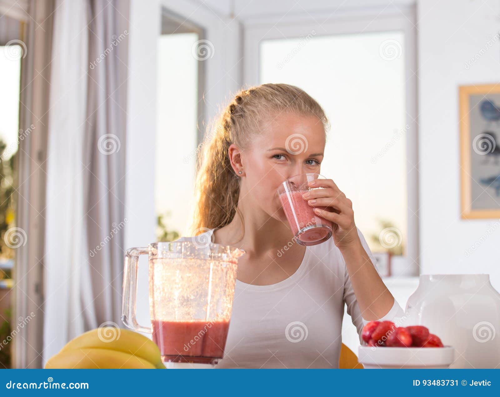 Woman Drinking Smoothie Stock Image Image Of Girl Health 93483731 