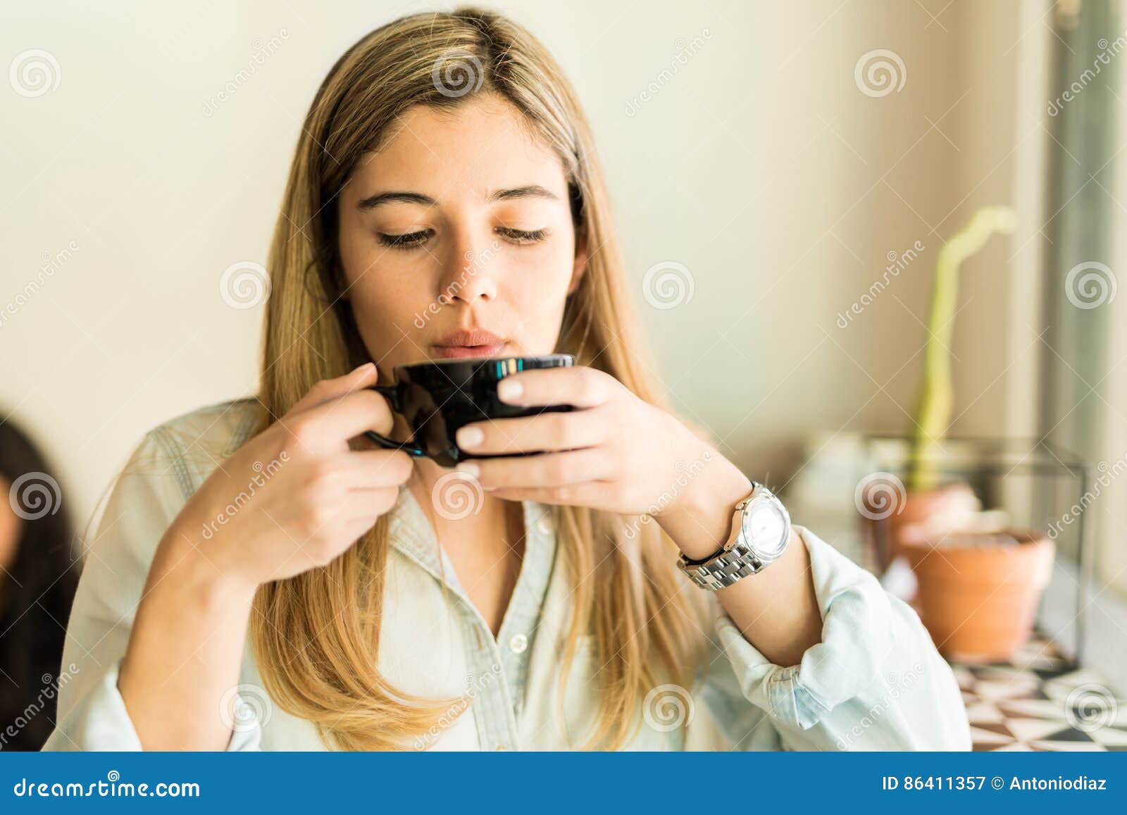 Woman Drinking Some Coffee Stock Image Image Of Copyspace 86411357