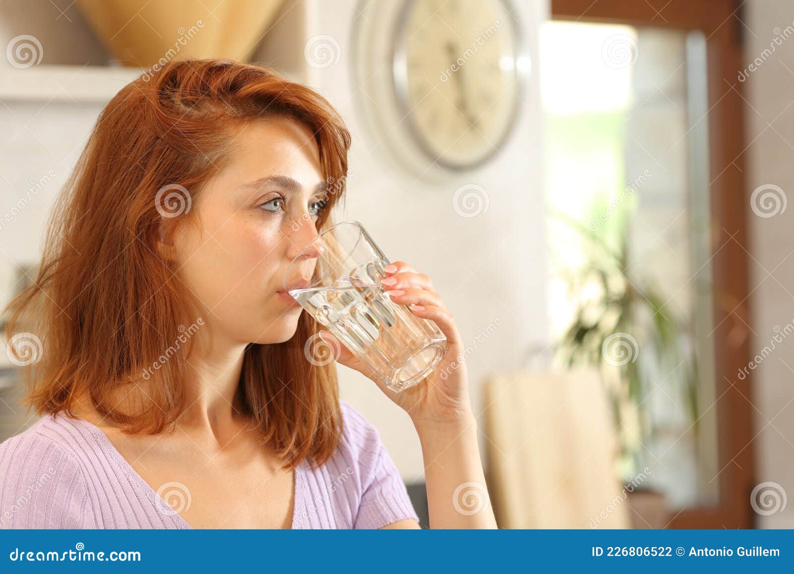 Woman Drinking Tap Water in the Kitchen Stock Photo Image of heat