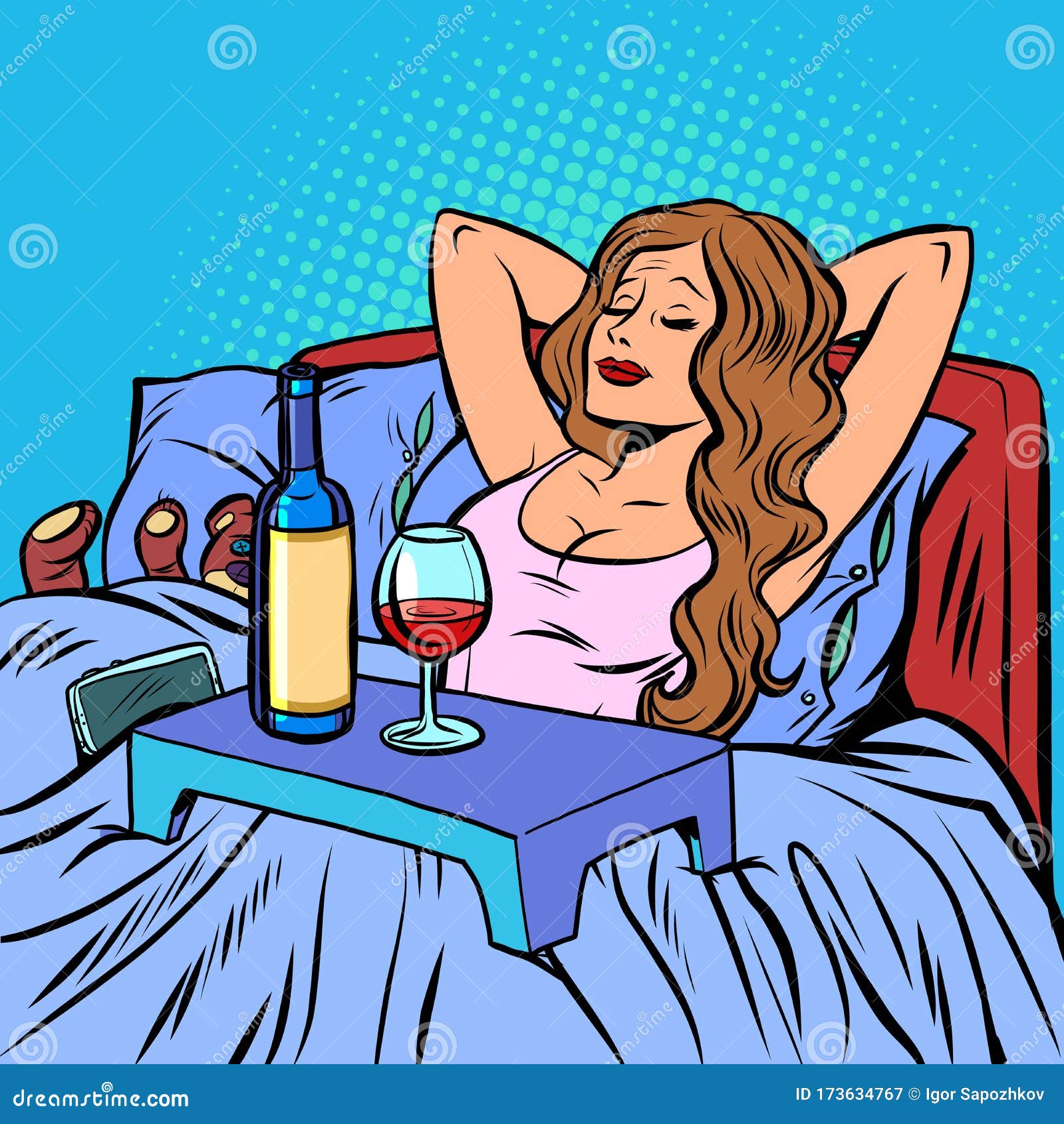 A woman drinks wine alone stock vector. Illustration of alone - 173634767