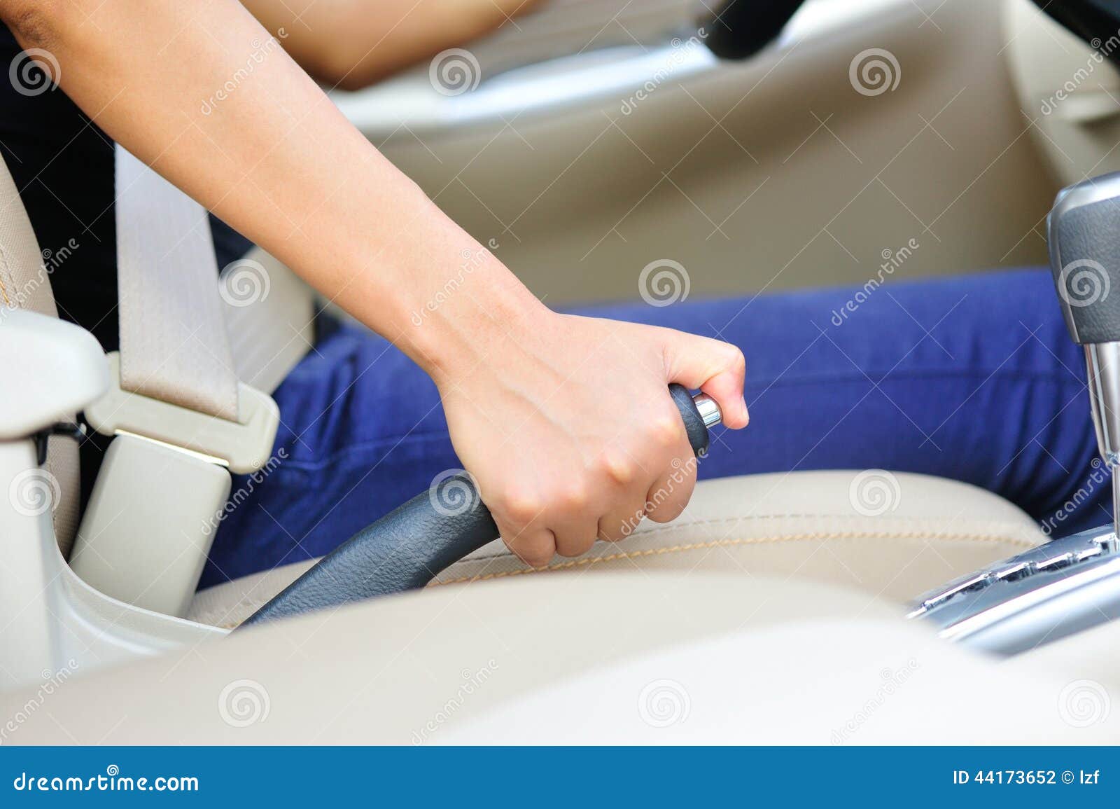 Woman Driver Pulling the Car Hand Brake Stock Photo Image of modern