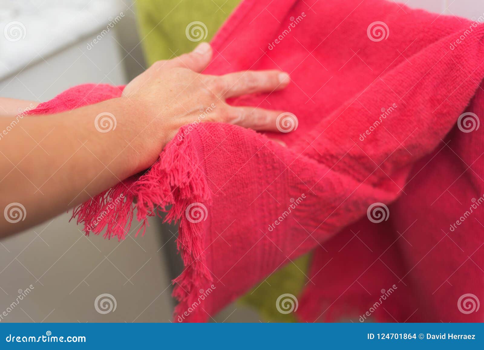 Woman Drying Hands with Towel Stock Photo Image of comfort, female