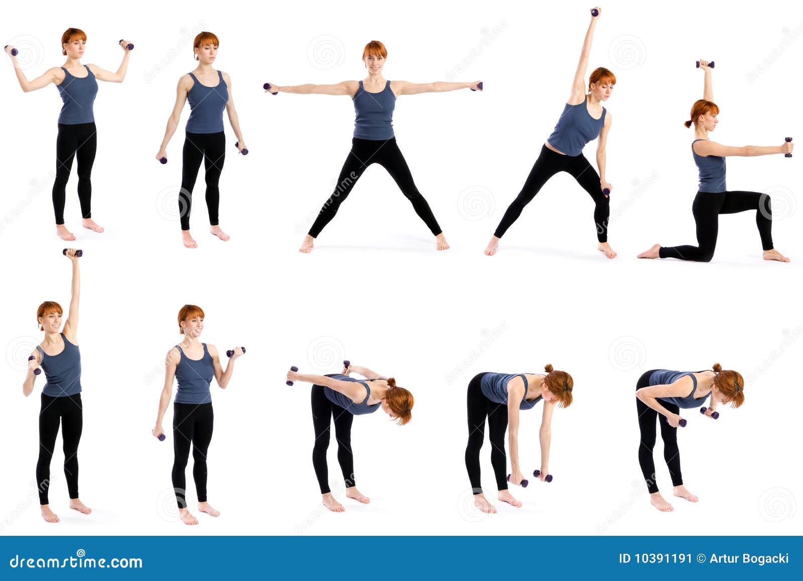 Woman with Dumbbells in Various Poses Stock Image - Image of built, health:  10391191
