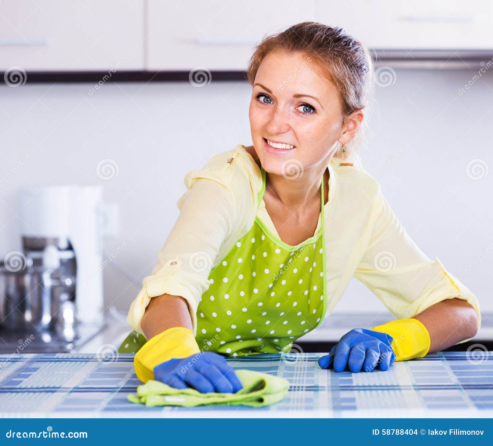 Woman Dusting Kitchen Top at Home Stock Photo Image of dusting