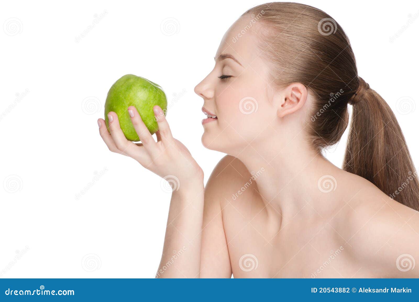 Woman eat green apple stock photo. Image of human, body 20543882